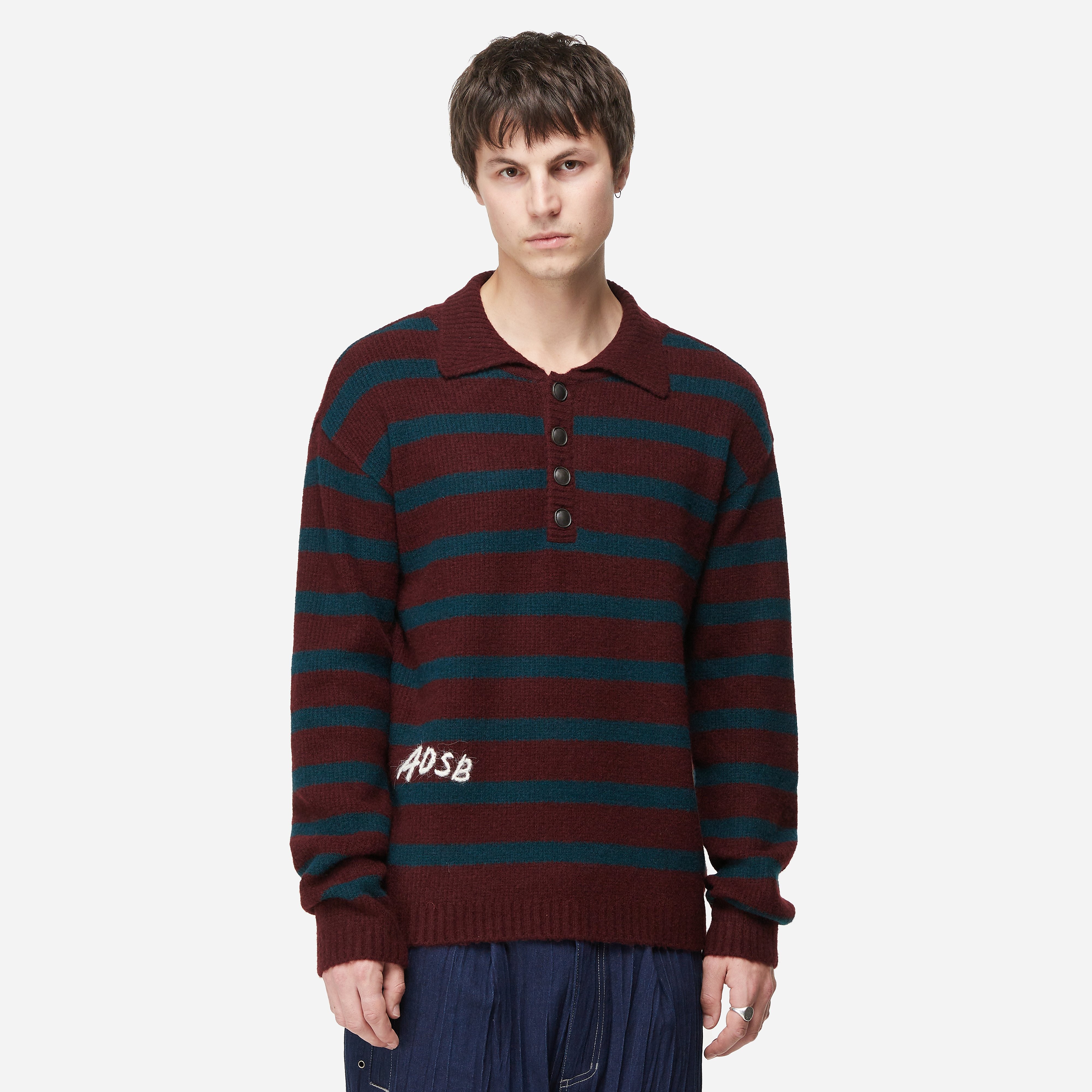 Andersson Bell Striped Knitted Polo Shirt, Red