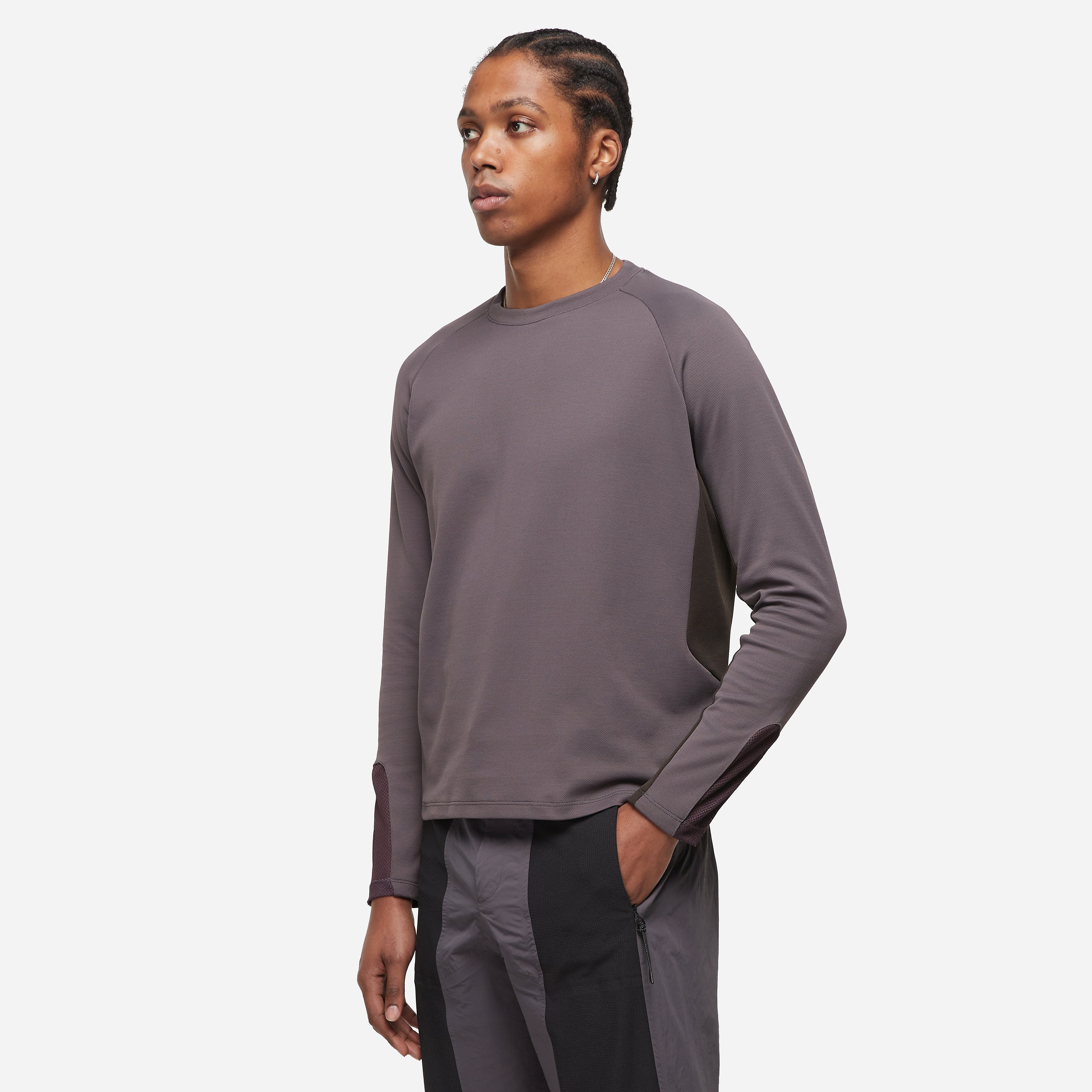 J.L-A.L Tricot Thermal Long Sleeve T-Shirt, Grey - Curated Menswear