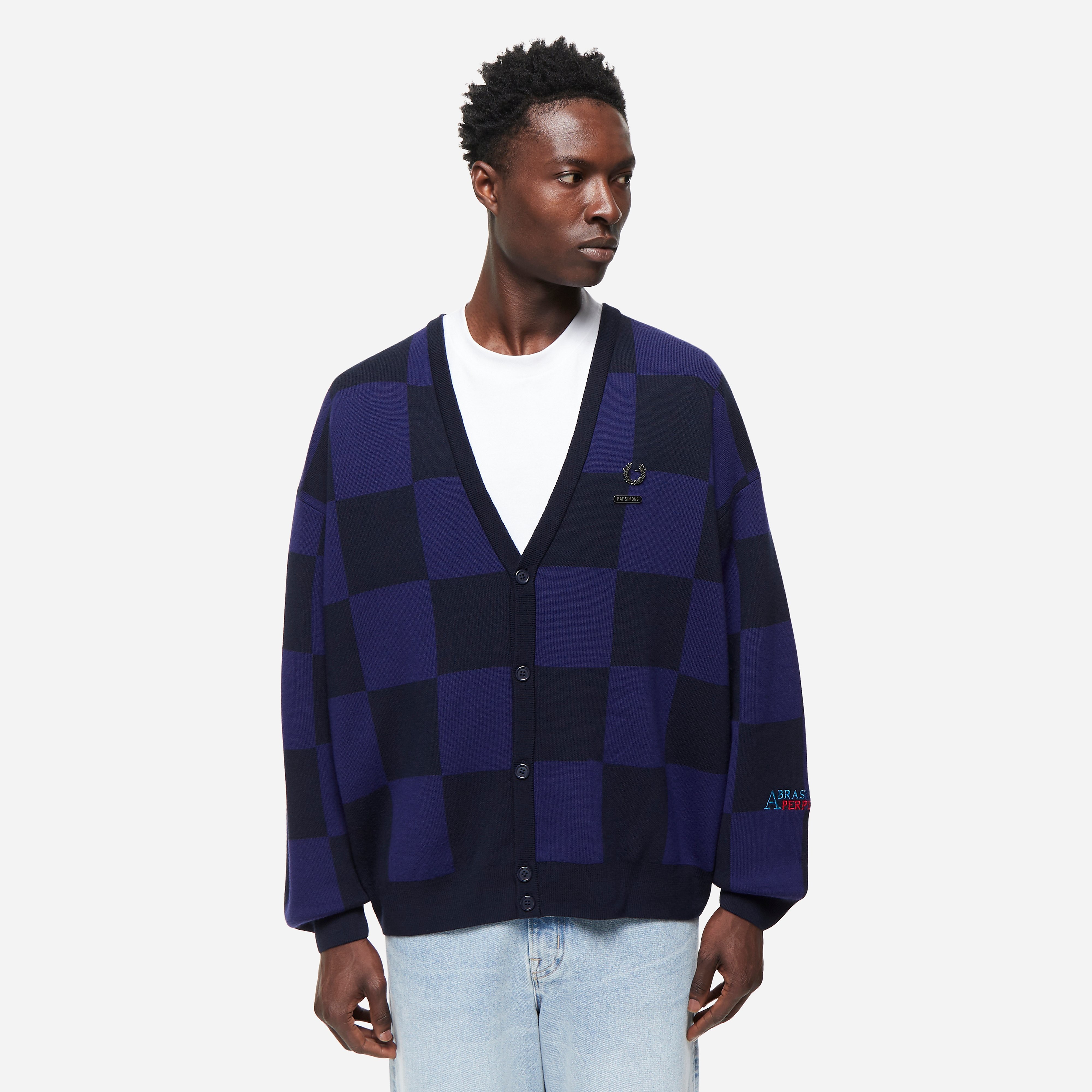 Fred Perry X Raf Simons ニットカーディガン Fred Perry x Raf Simons チェッカー カーディガン | ブルー