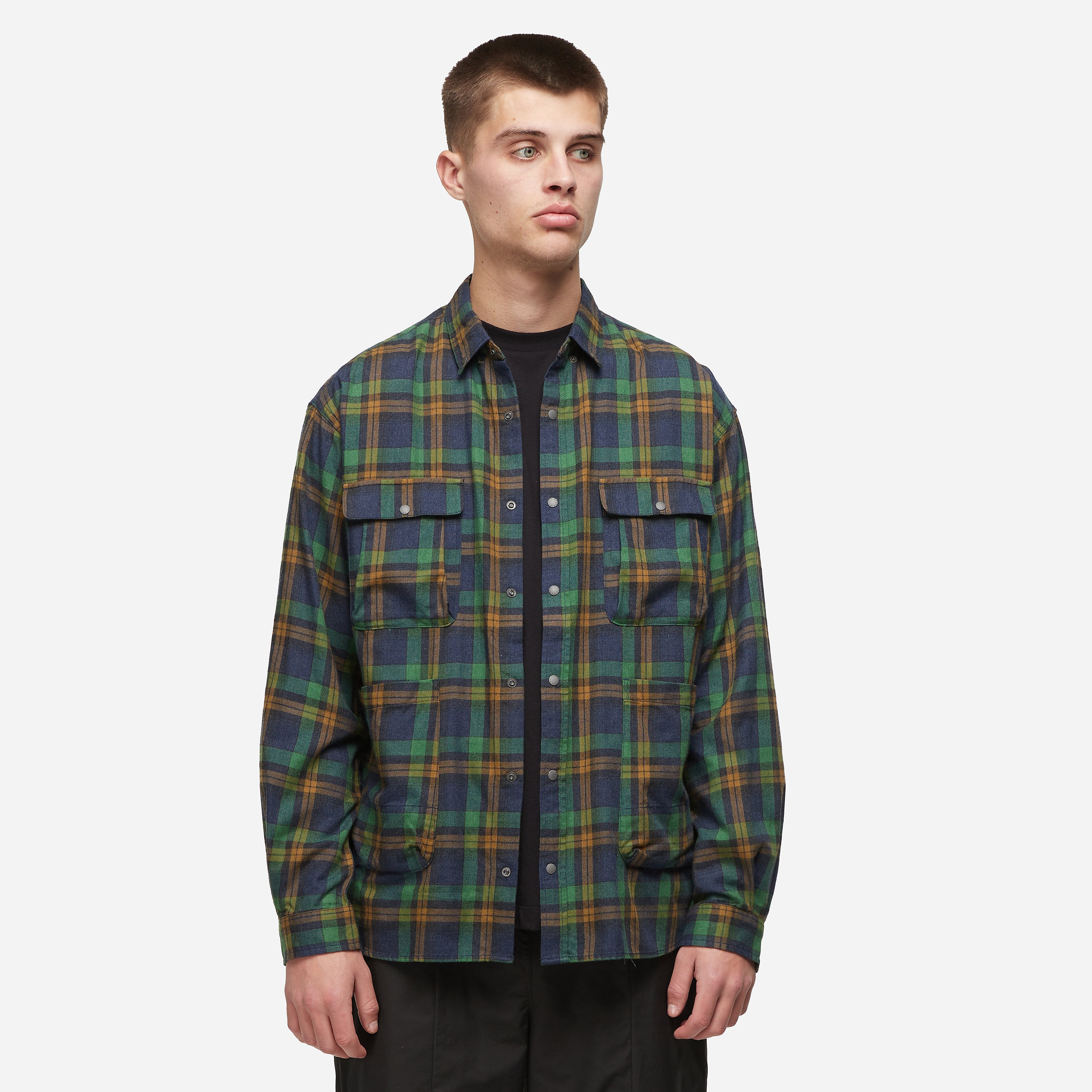 GW価格！NANGA FADE PLAID CAMP SHIRT Nanga Fade Plaid Camp Shirt, Green - Curated Menswear