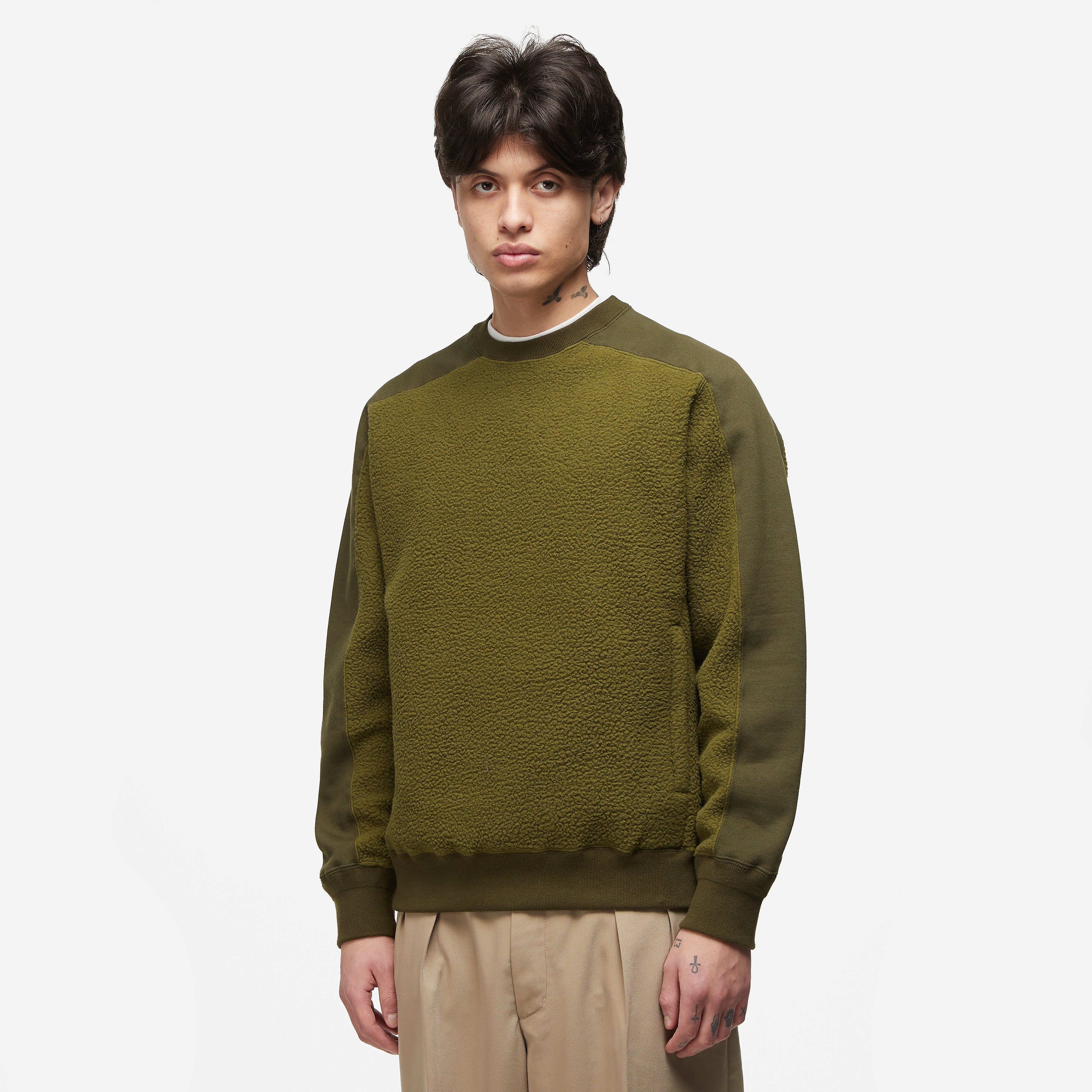 Beams Plus Military Fleece Sweatshirt, Green - Curated Menswear