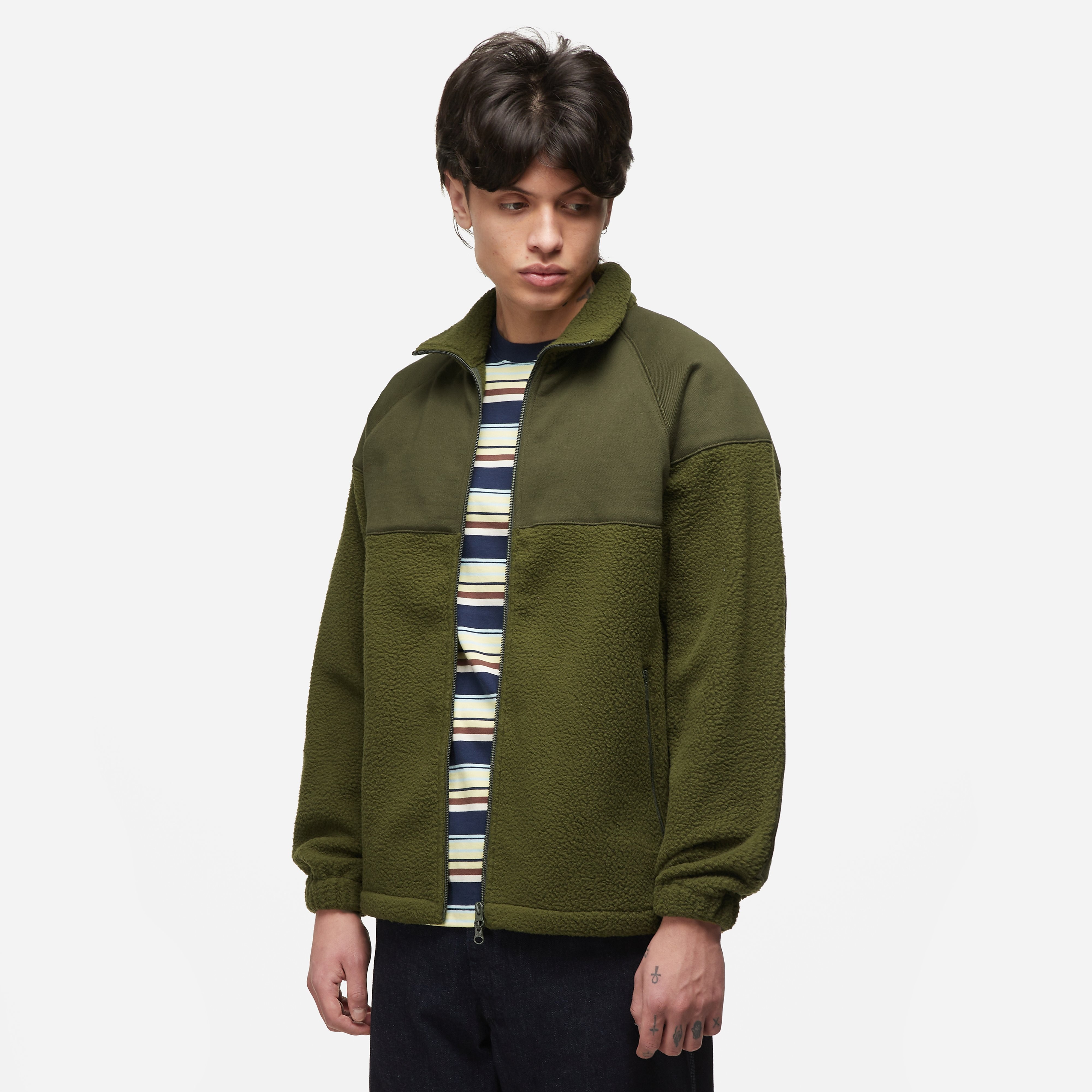 Beams Plus Fleece Military Zip Blouson, Green - Curated Menswear
