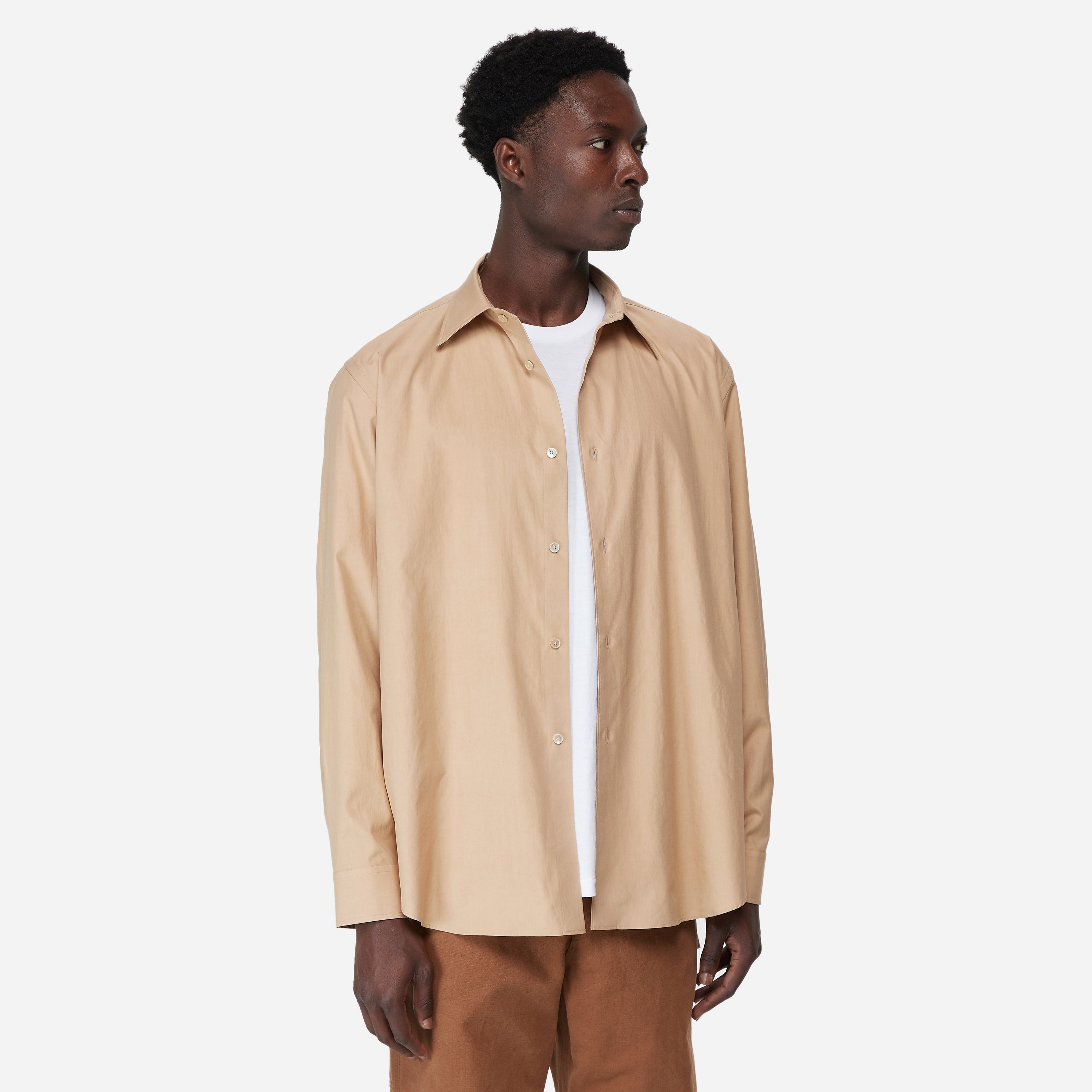 Auralee Washed Finx Twill Shirt, Beige - Curated Menswear