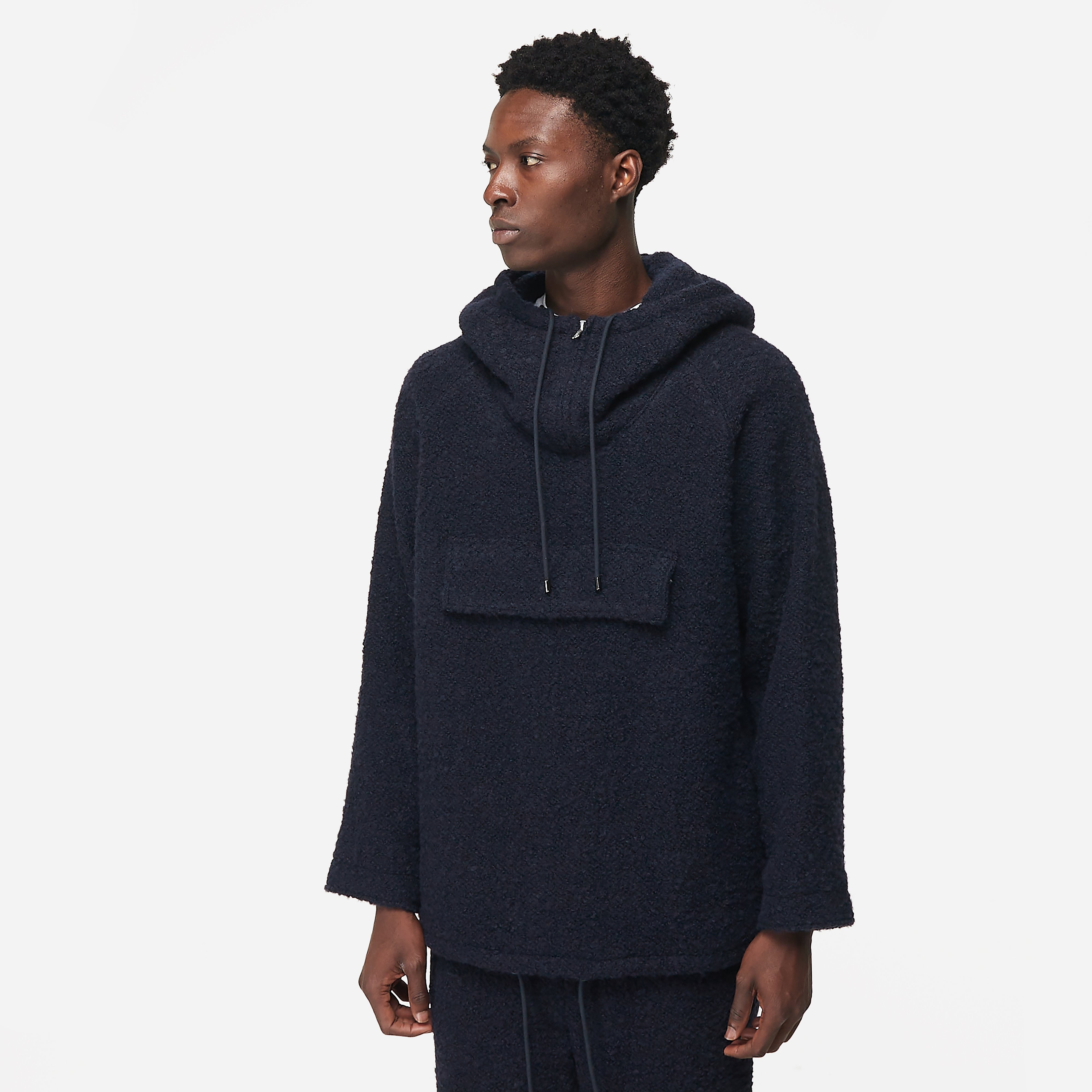 Auralee Alpaca Wool Leno Cloth Pullover Parka, Navy