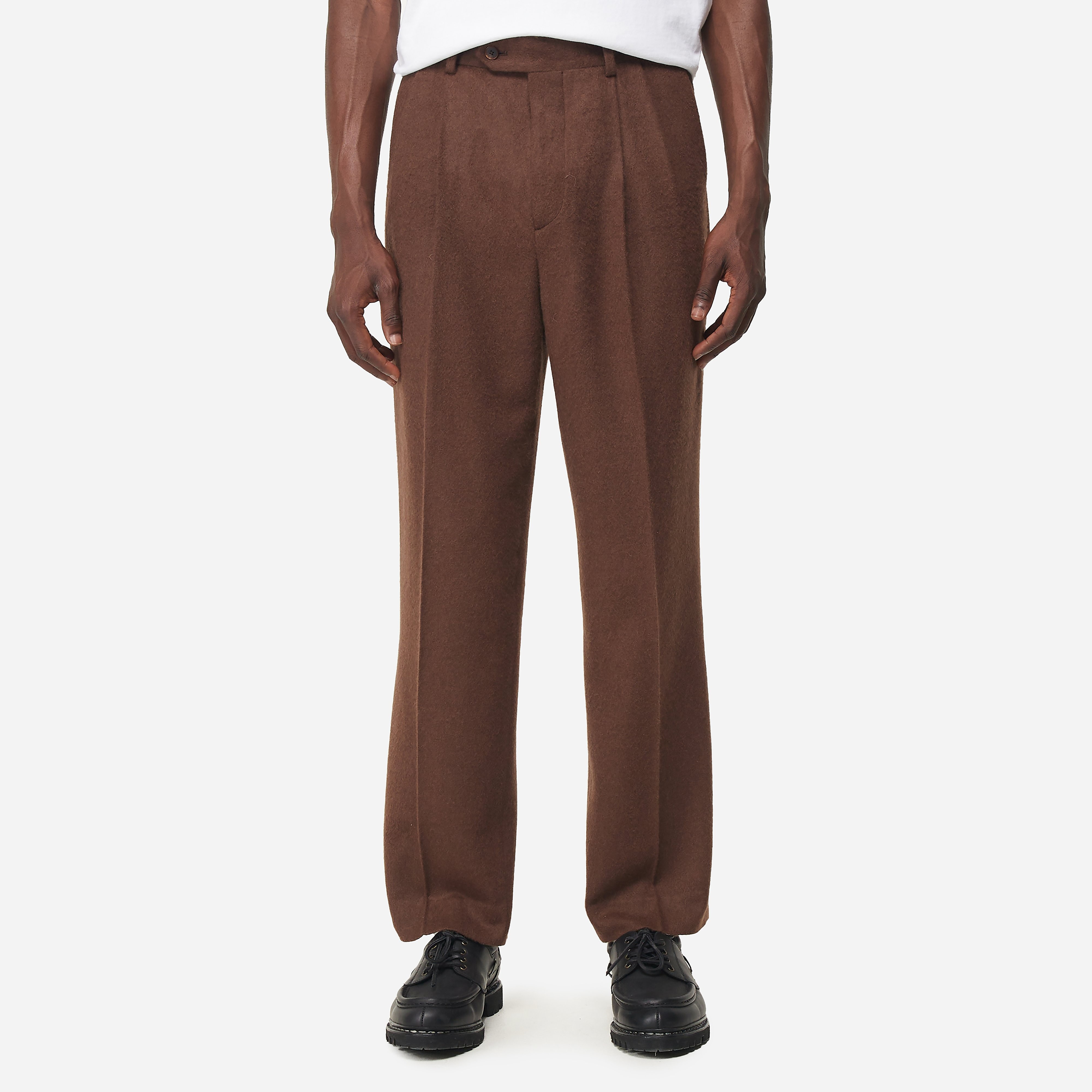 Auralee Baby Camel Flannel Slack Trouser, Brown - Curated Menswear