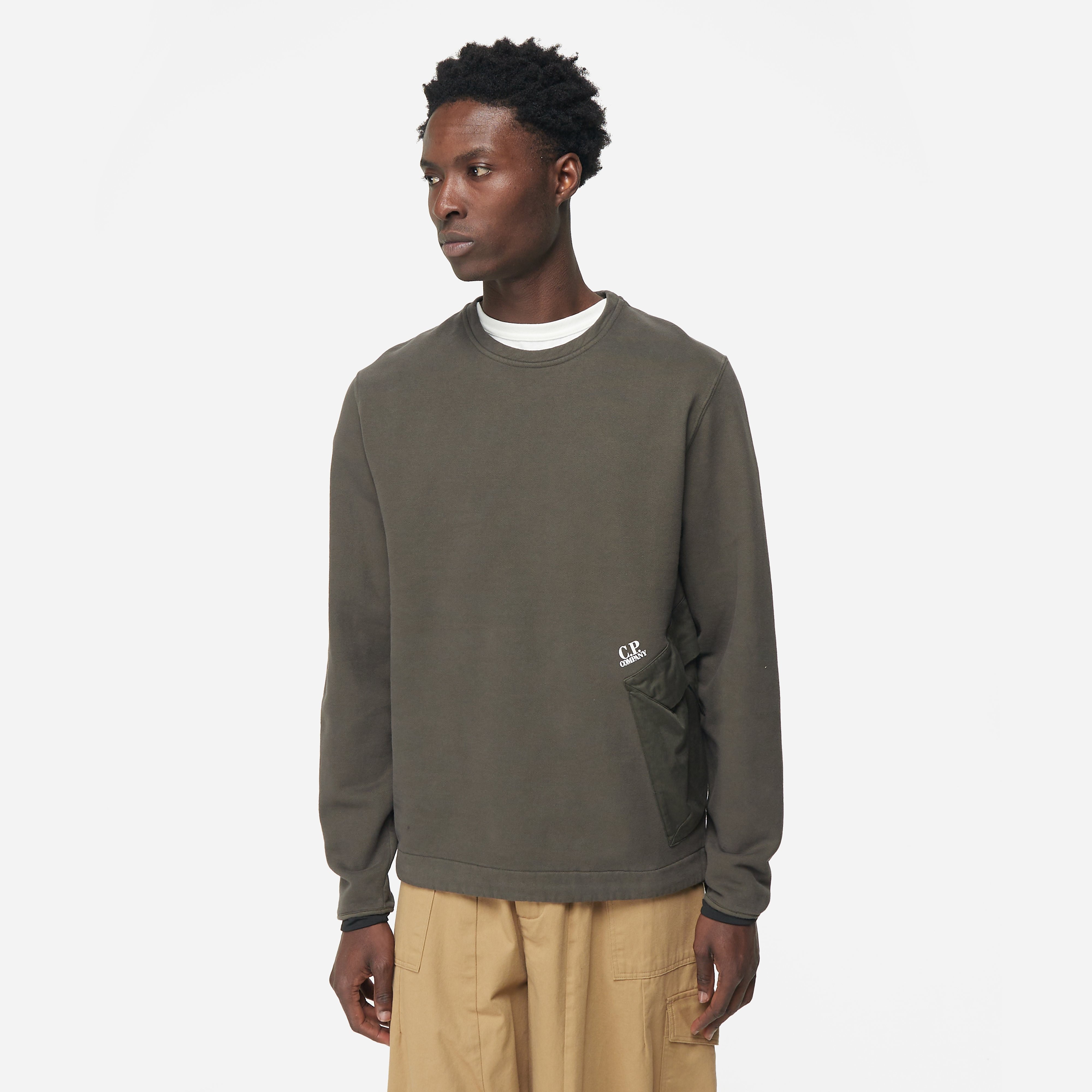 c.p. company diagonal fleece mixed pocket sweatshirt, green