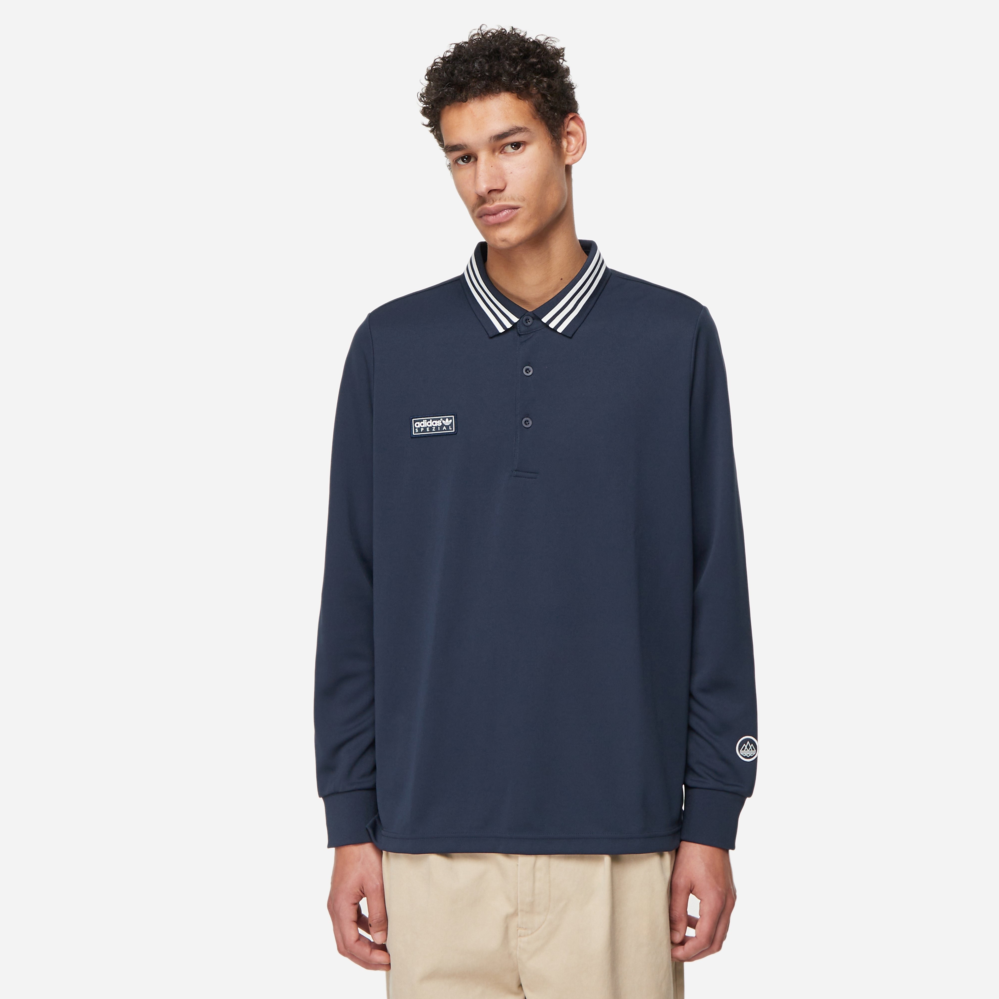 adidas SPEZIAL Long Sleeve Polo Shirt, Navy