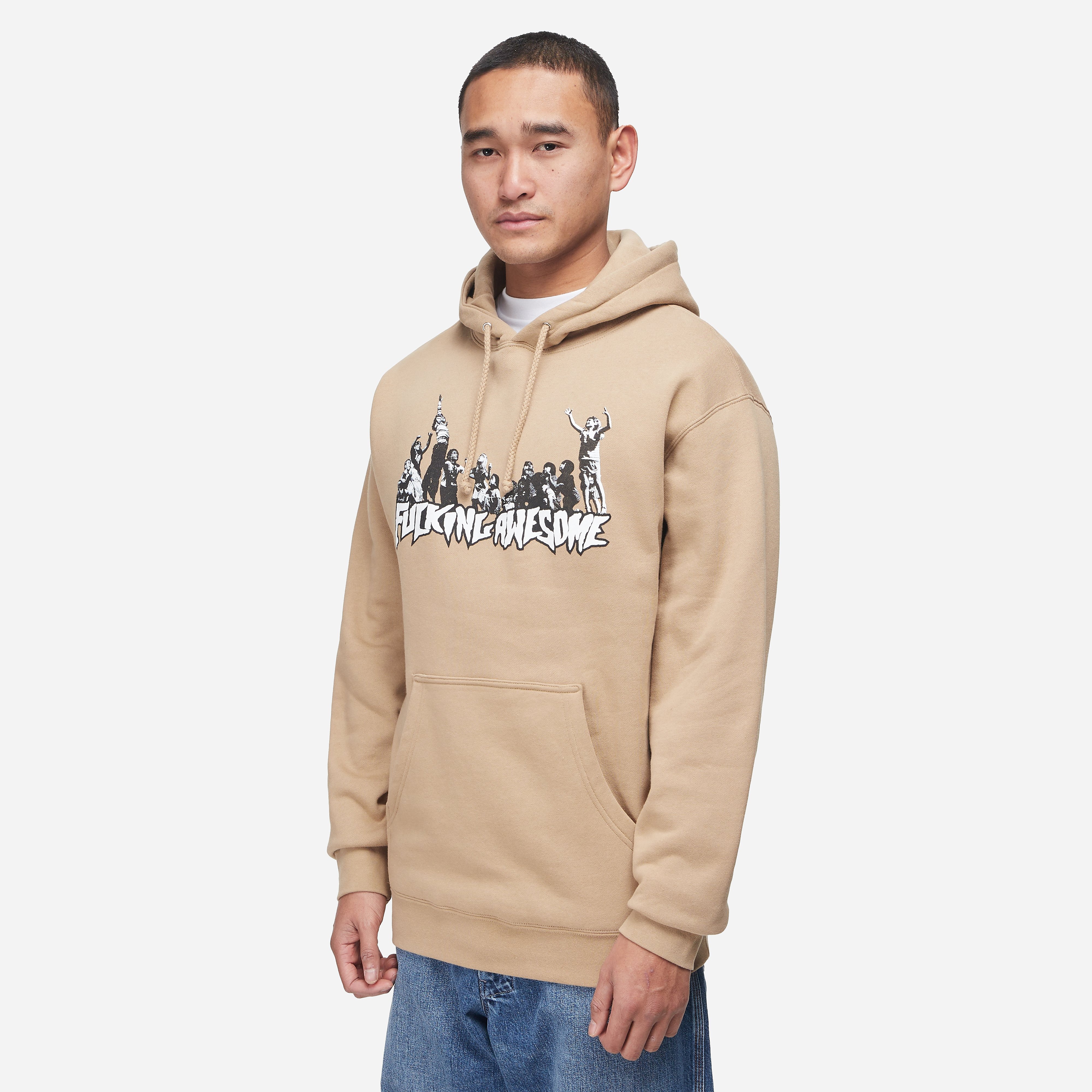 【FUCKING AWESOME】 HUG THE EARTH HOODIE (SAND) Fucking Awesome Hug The Earth Hoodie, Beige - Curated Menswear