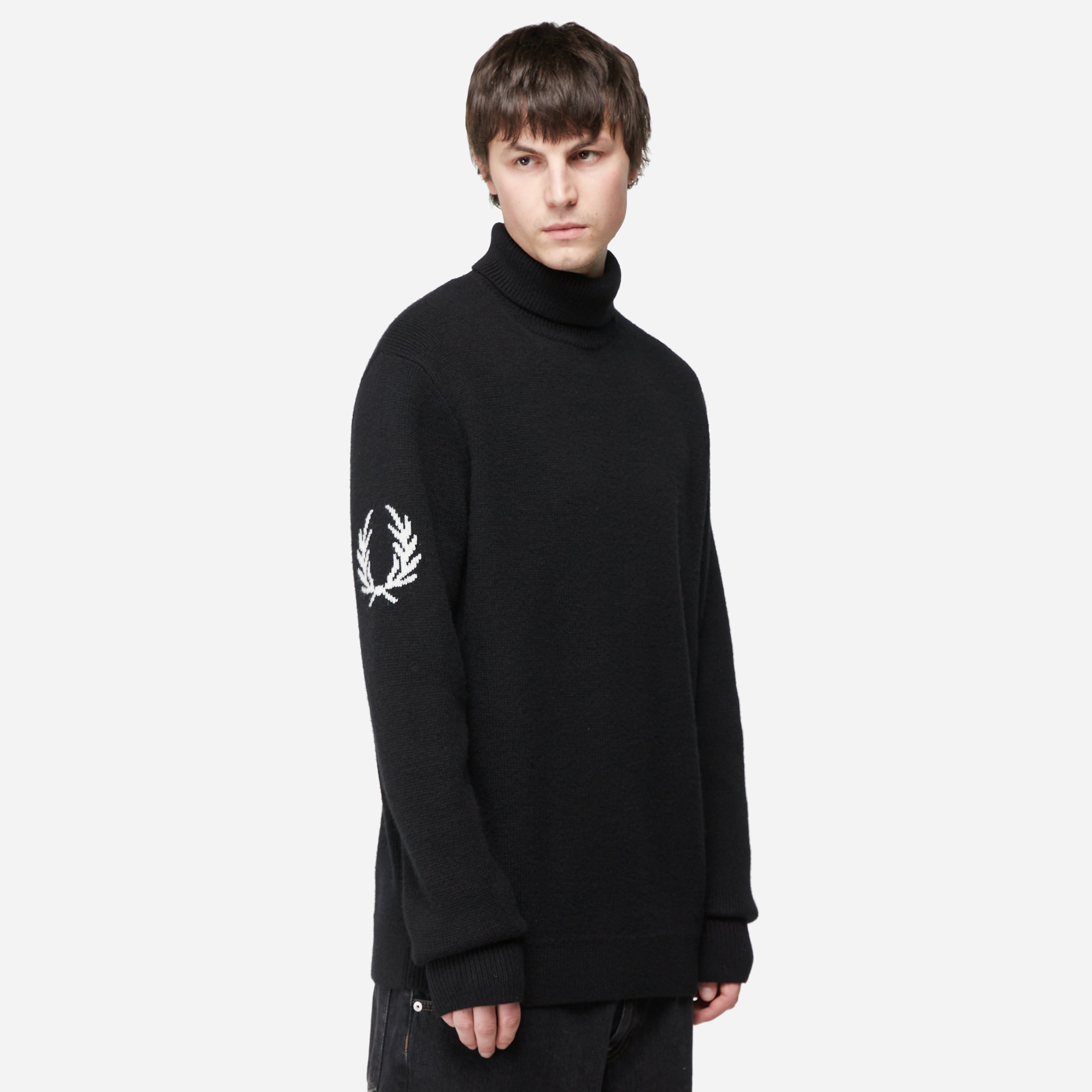 Fred Perry Laurel Wreath Roll Neck Jumper, Black - Curated Menswear