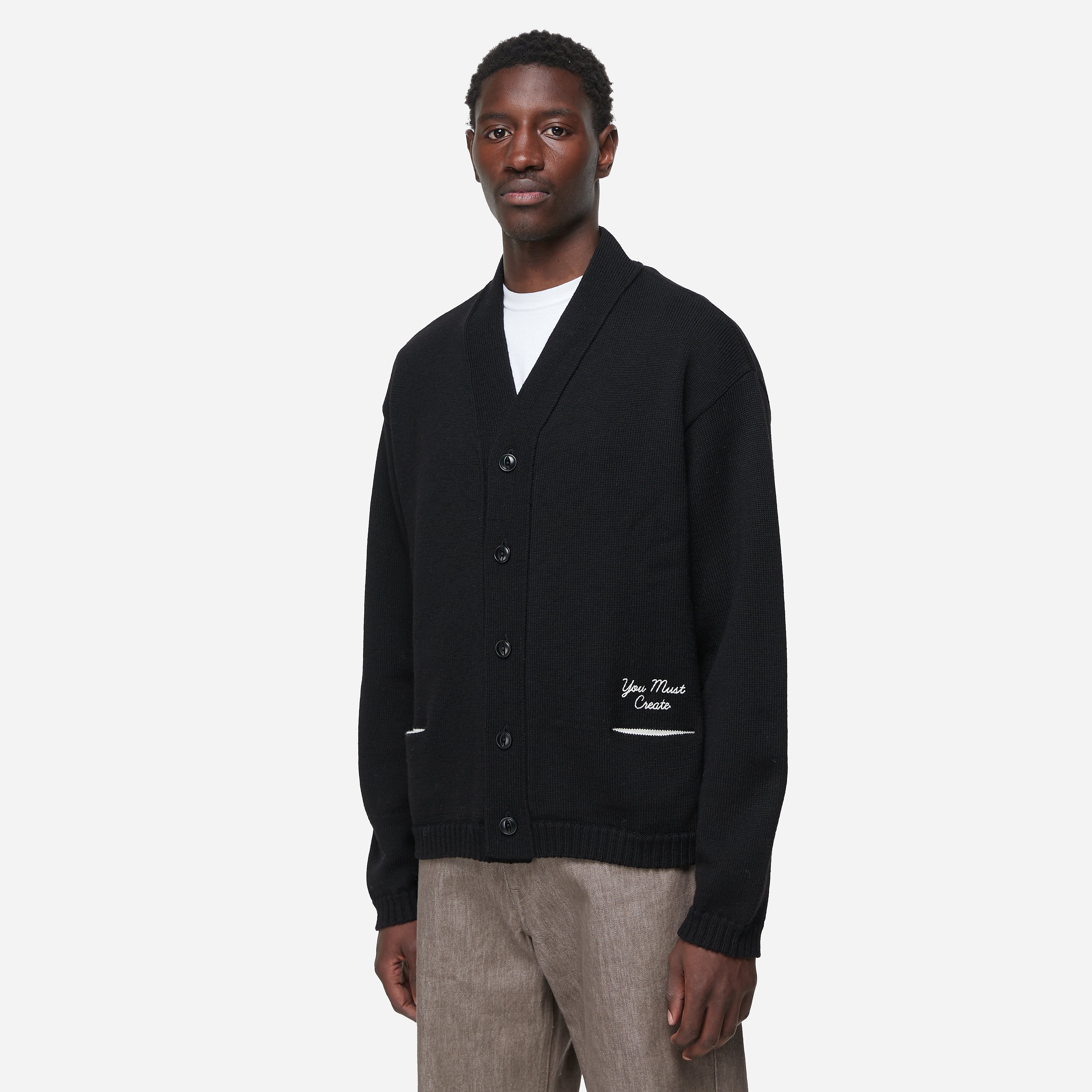 YMC Archie Merino Wool Cardigan, Black - Curated Menswear