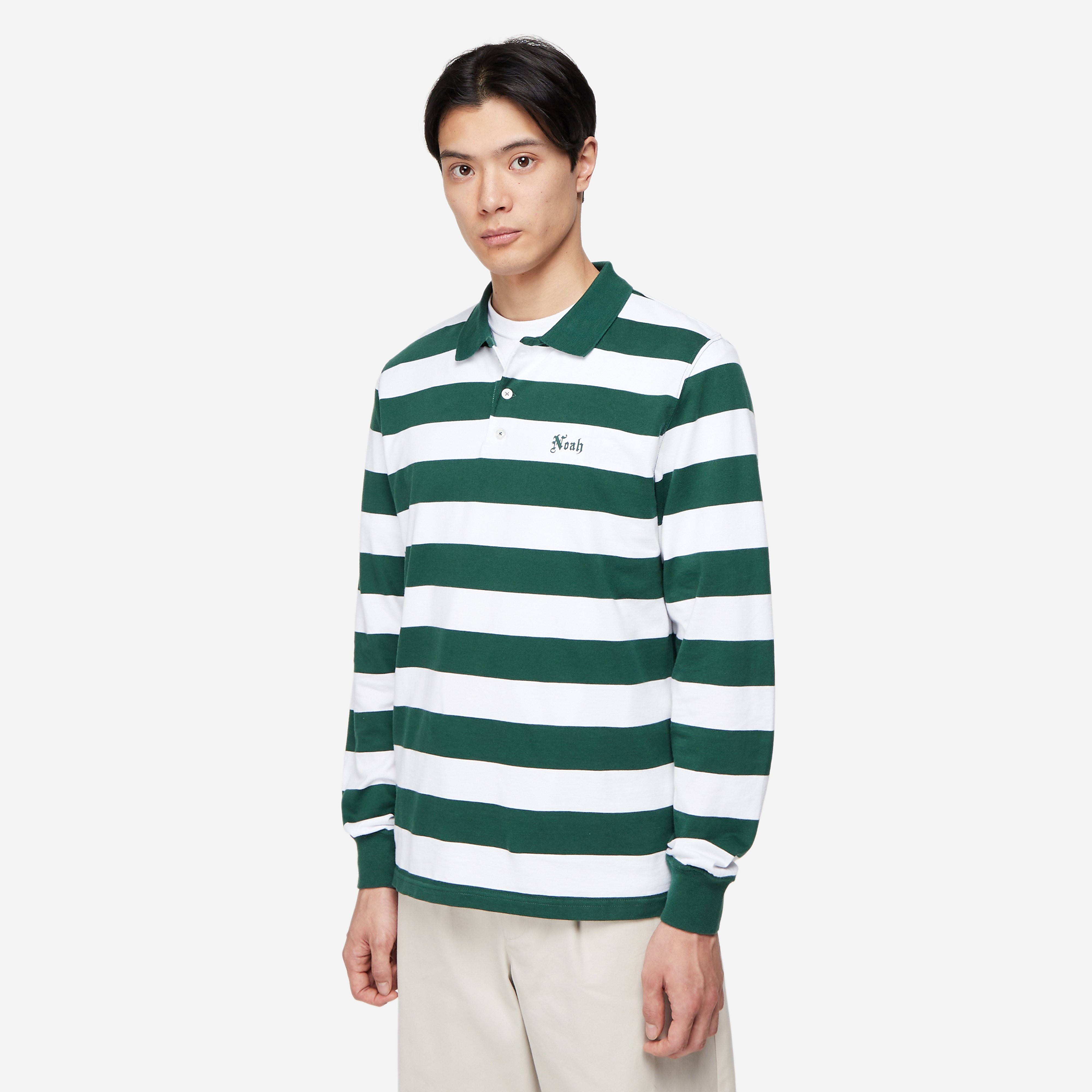 Noah Jersey Long Sleeve Polo Shirt, Green - Curated Menswear