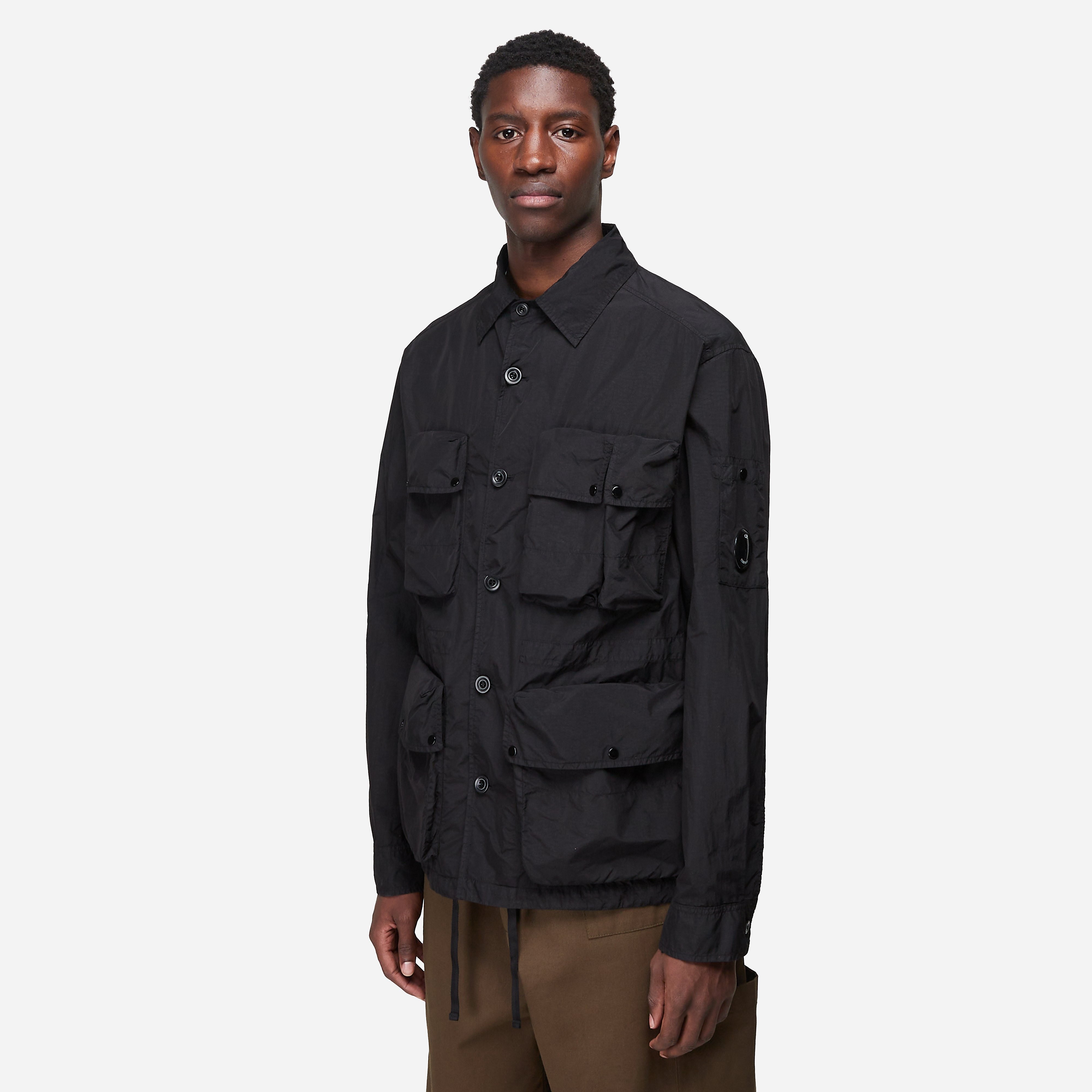 C.P. Company Flatt Nylon Utility Overshirt, Black - Curated Menswear