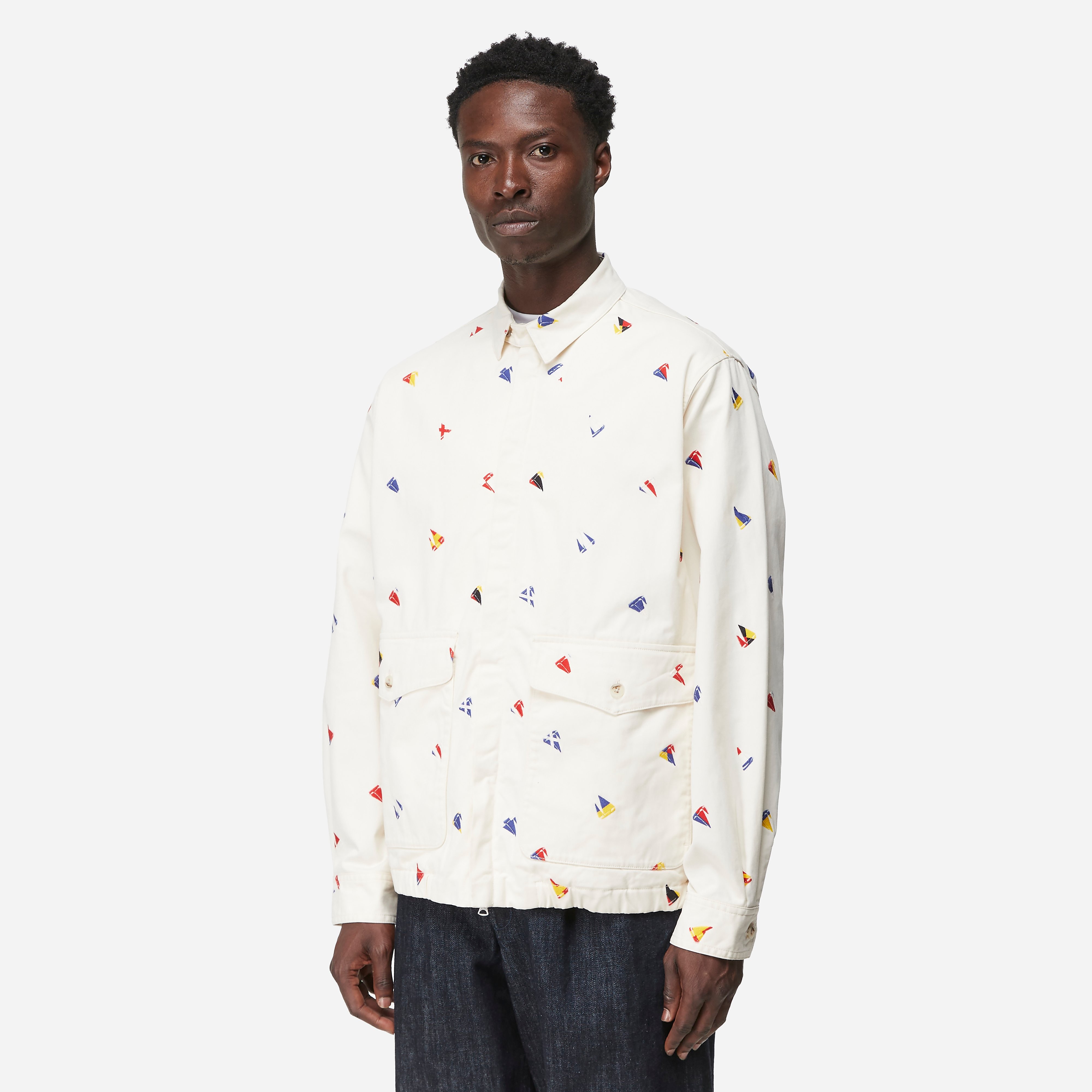 Beams Boy Zip Blouson Embroidered Jacket, White