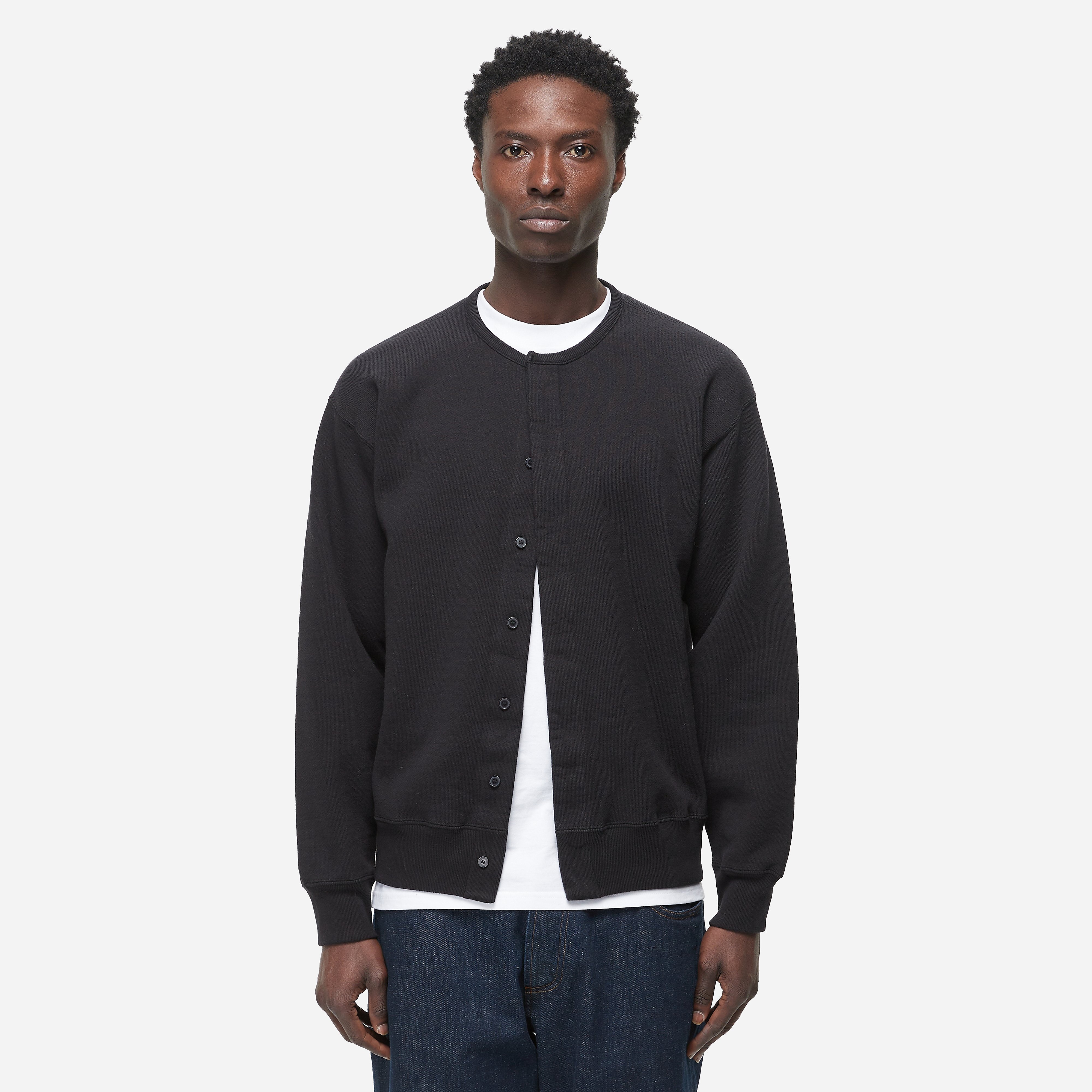 Auralee BD Sweat Cardigan, Black - Curated Menswear