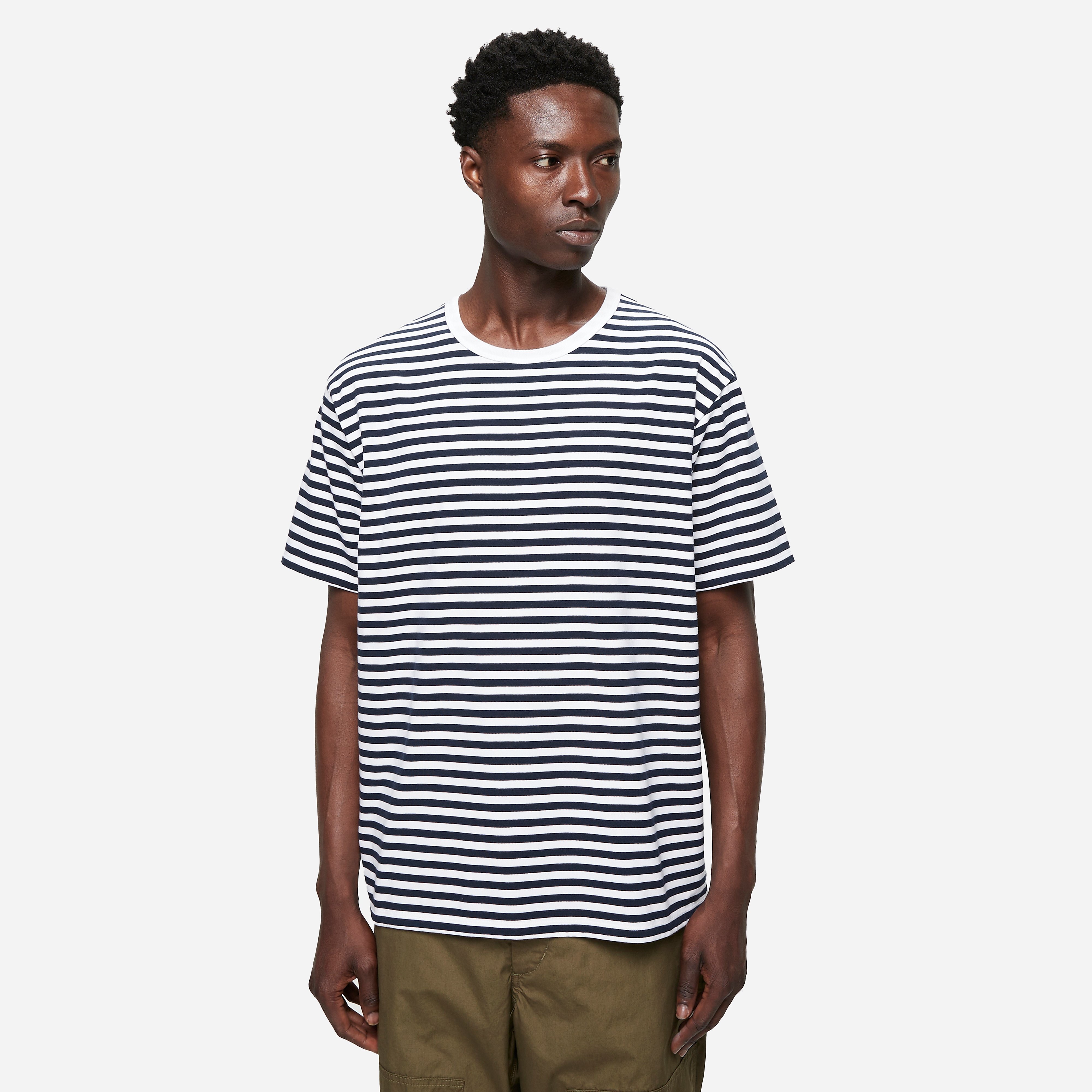 Nanamica Coolmax Stripe SS T-Shirt, NAVY - Curated Menswear
