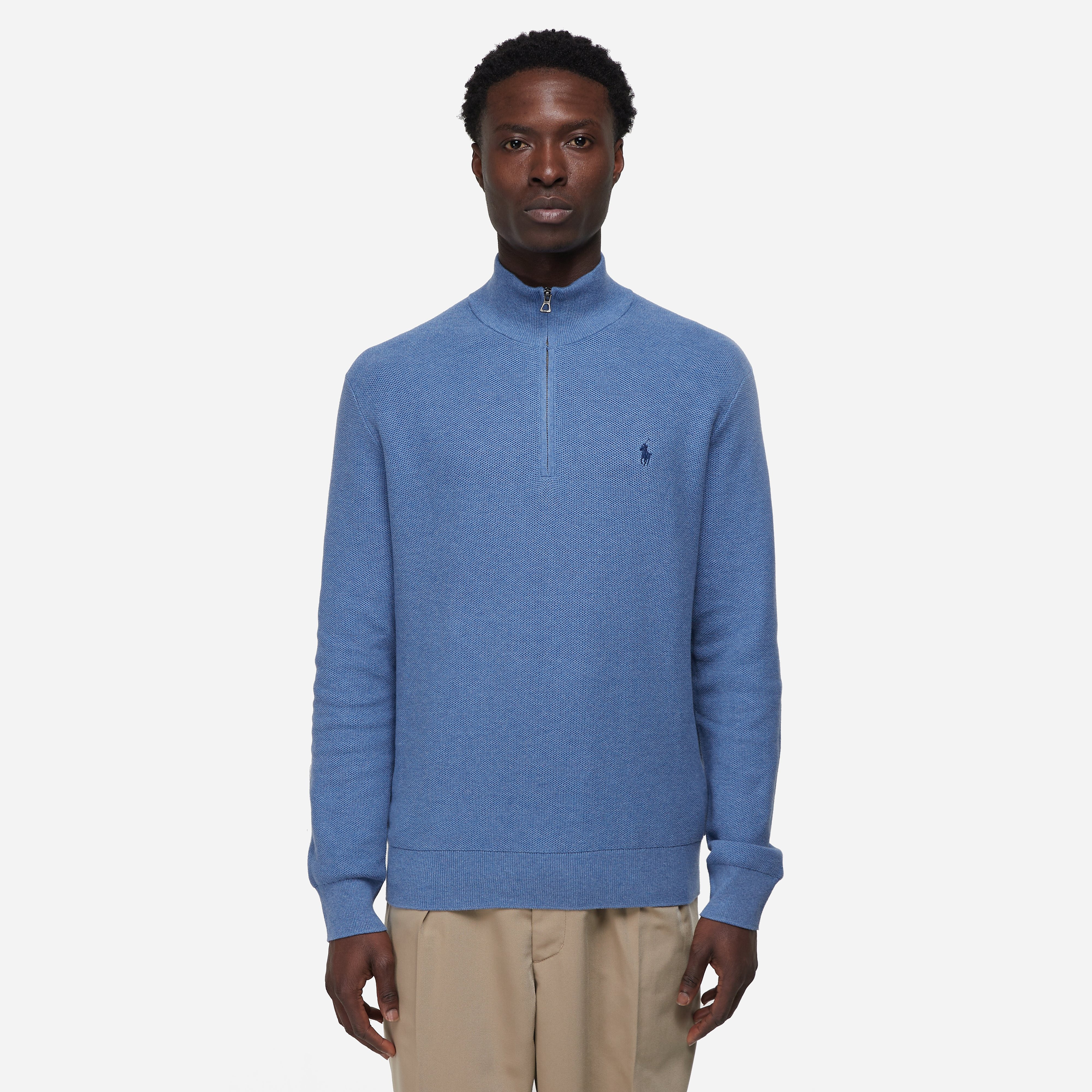 Polo Ralph Lauren Mesh-Knit Quarter Zip Sweatshirt, Blue - Curated