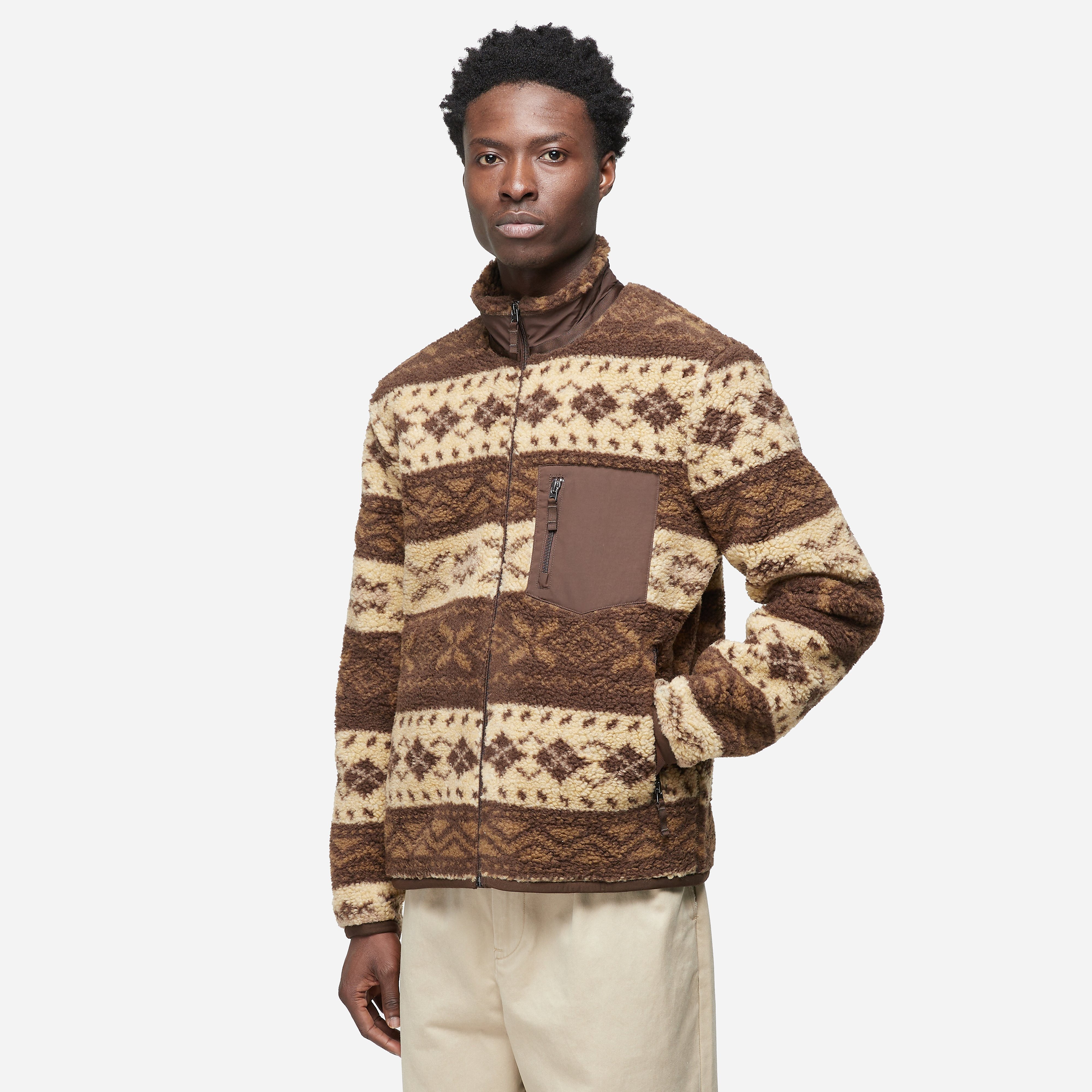 Polo Ralph Lauren Plaid Pile Fleece Jacquard Jacket, Brown