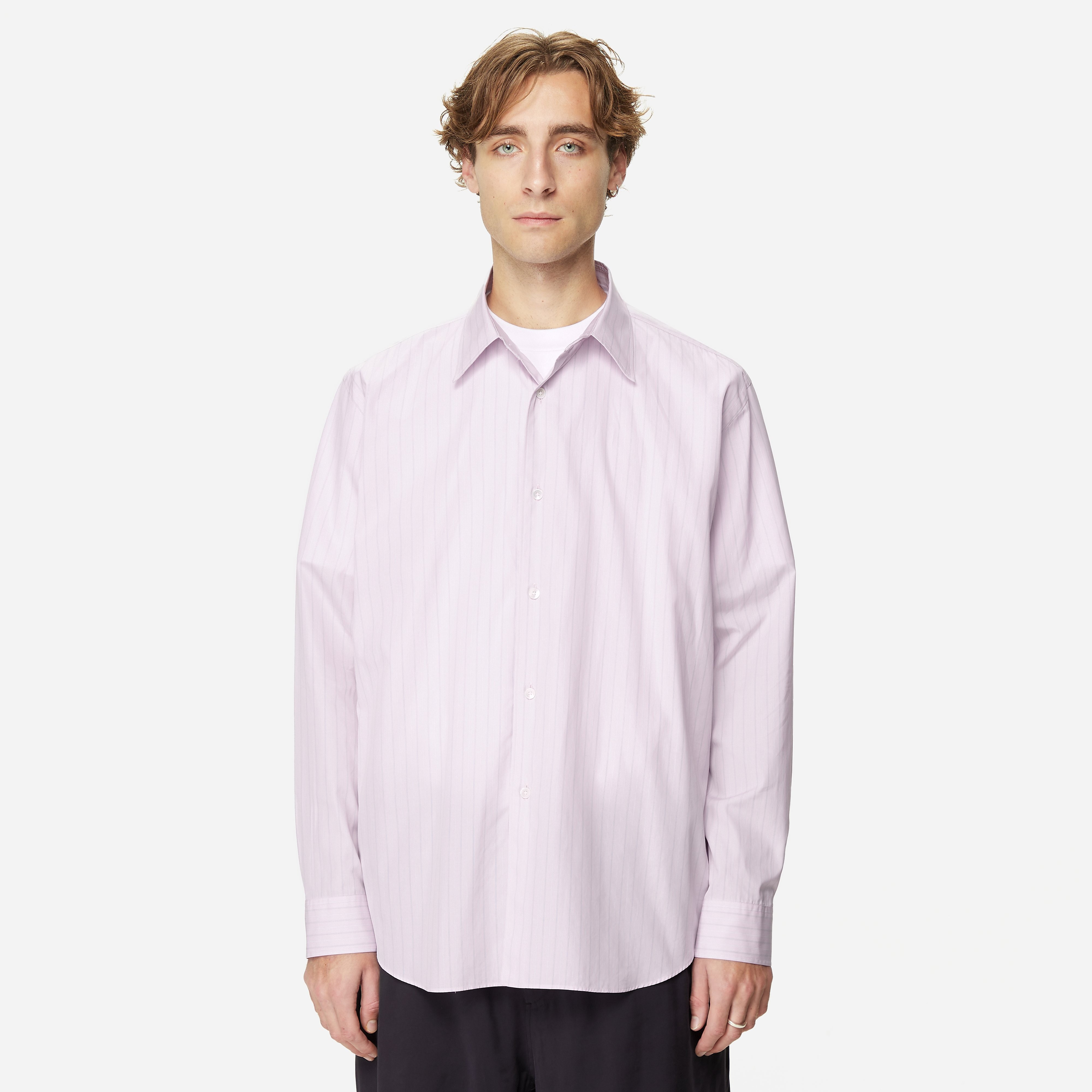 Auralee Suvin Stripe Shirt, Pink - Curated Menswear