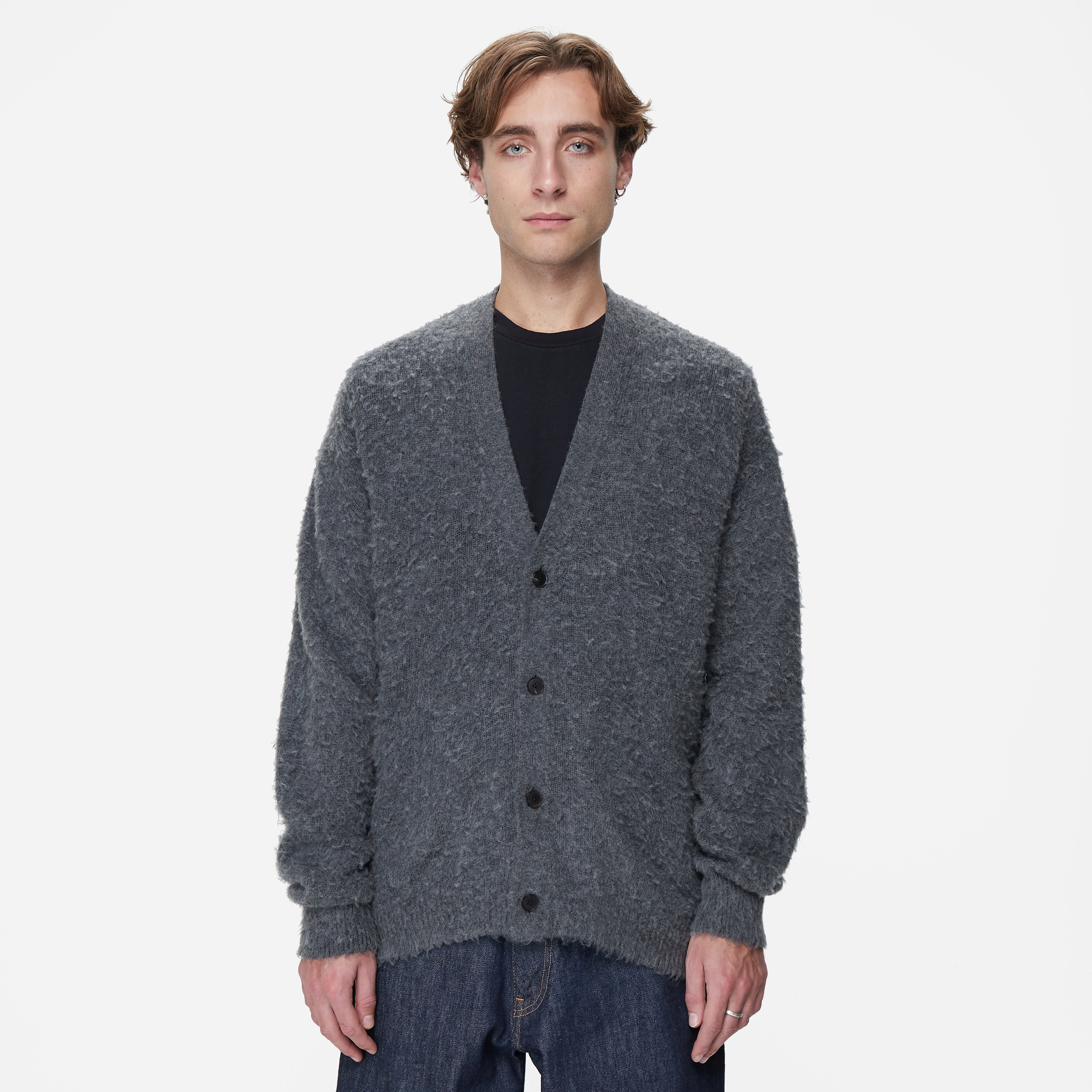 Auralee Wool Cardigan, Grey - Curated Menswear