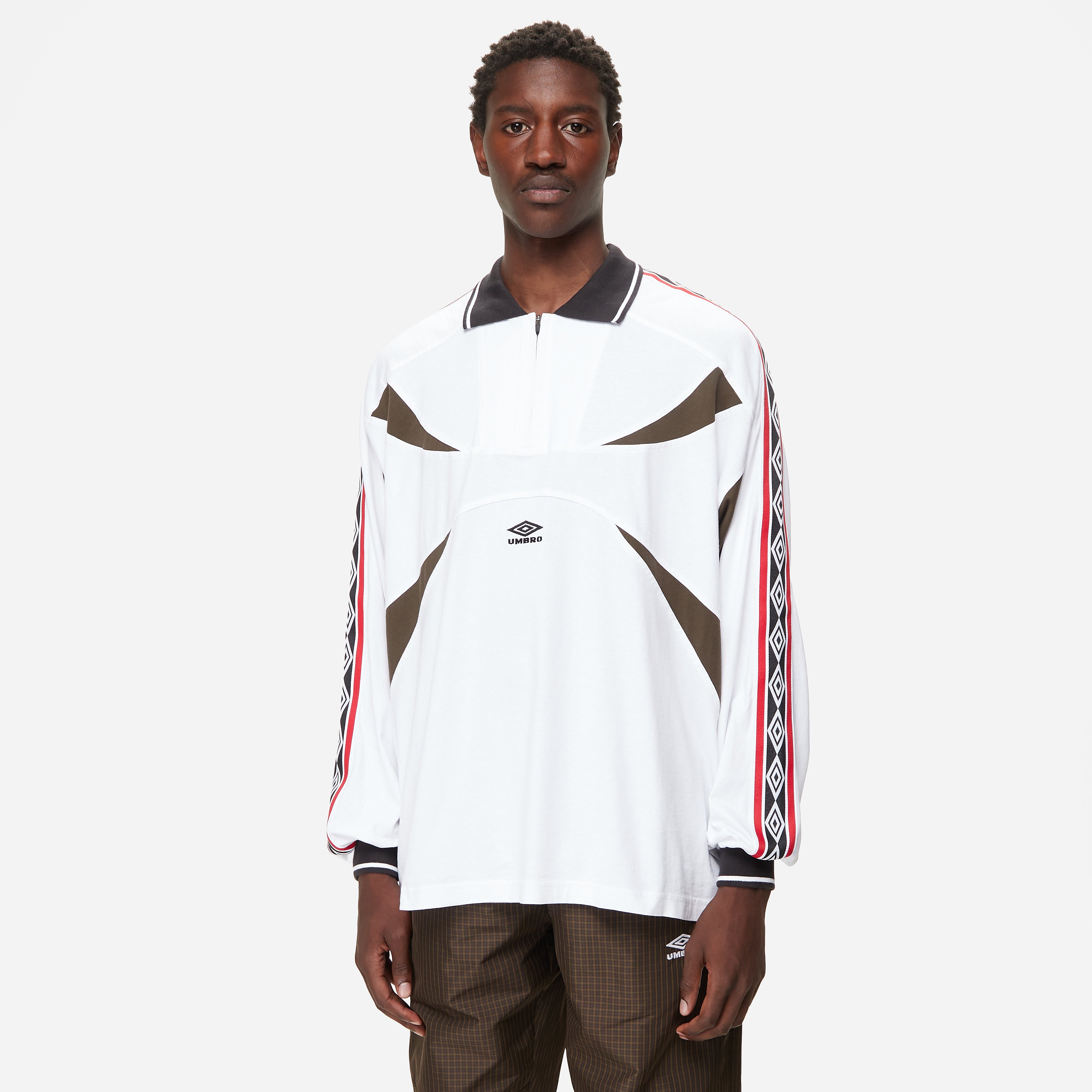 Umbro Zip Polo Shirt, White - Curated Menswear
