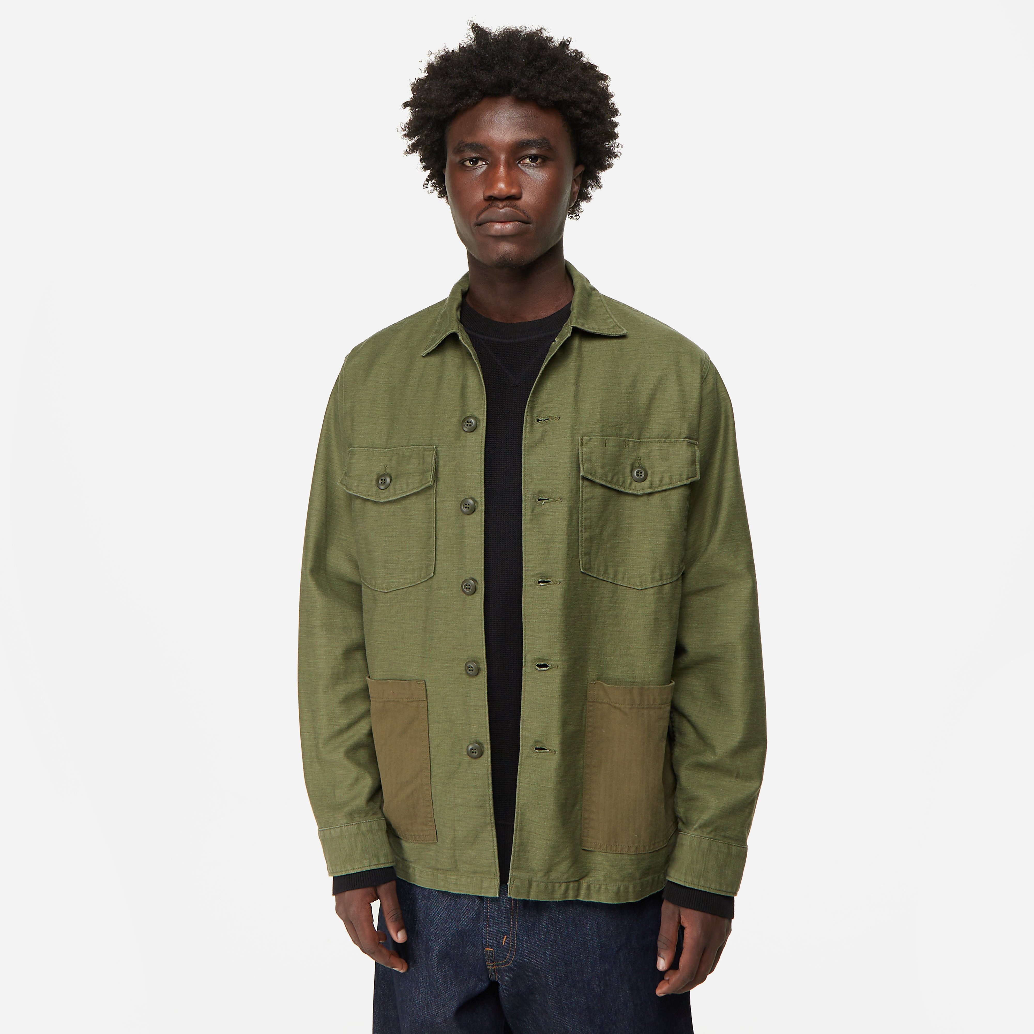 orSlow 4 Pocket Army Shirt, OLIVE - Curated Menswear