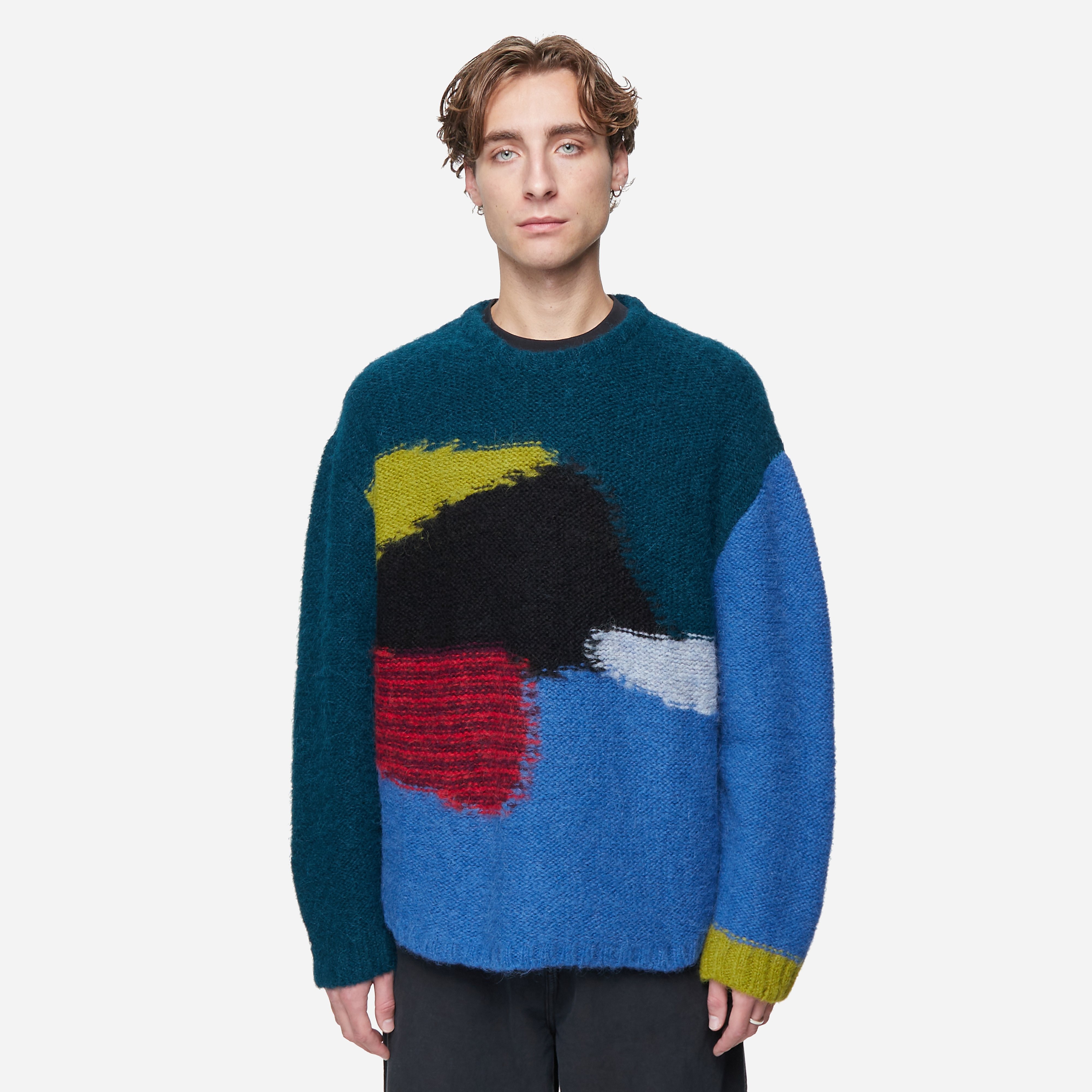 Brain Dead Boxy Knit Sweater, Blue - Curated Menswear