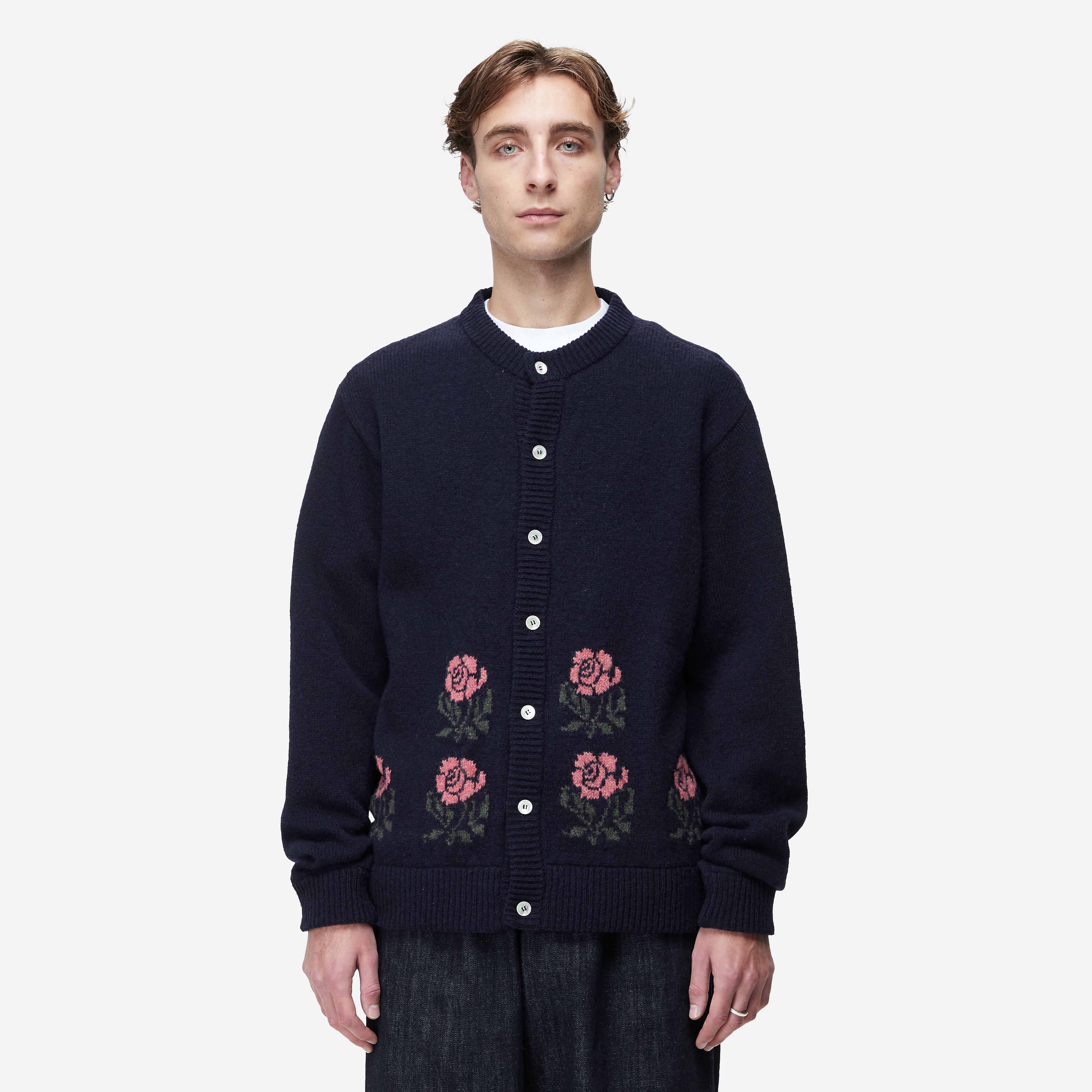 Noah Flower Shetland Cardigan, Black - Curated Menswear