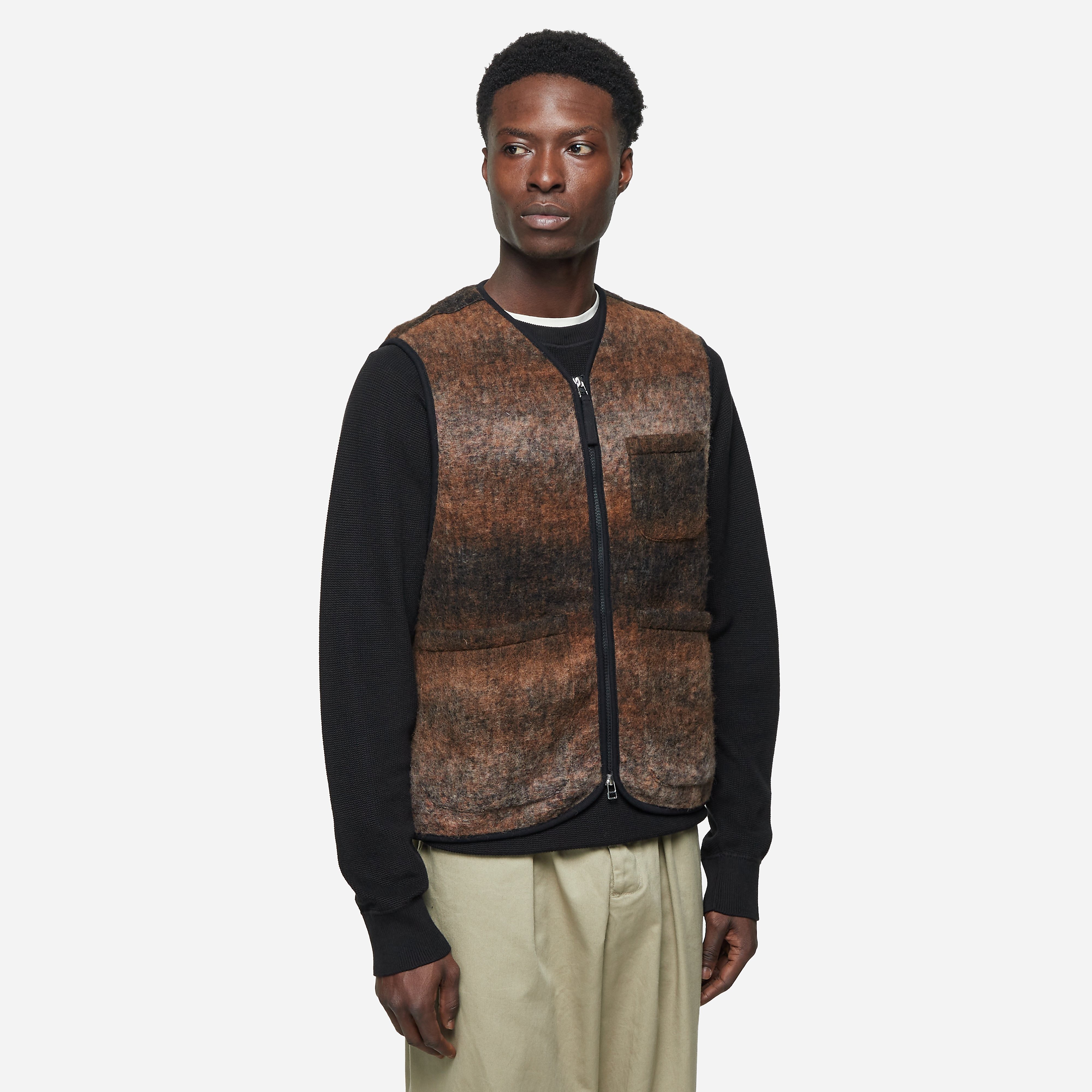 Universal Works Zip Gilet, Brown - Curated Menswear