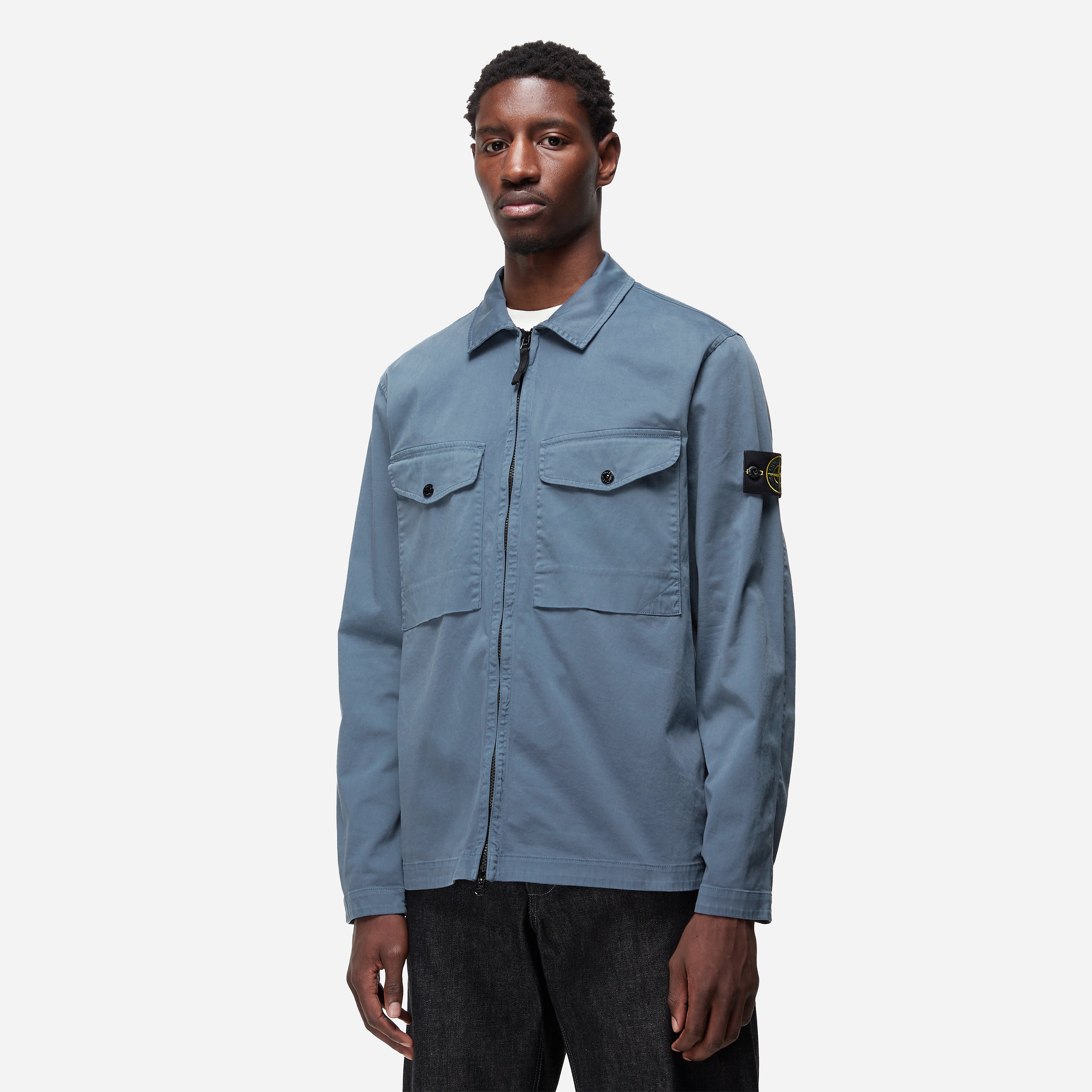 Stone Island Zip Overshirt, Blue - Curated Menswear