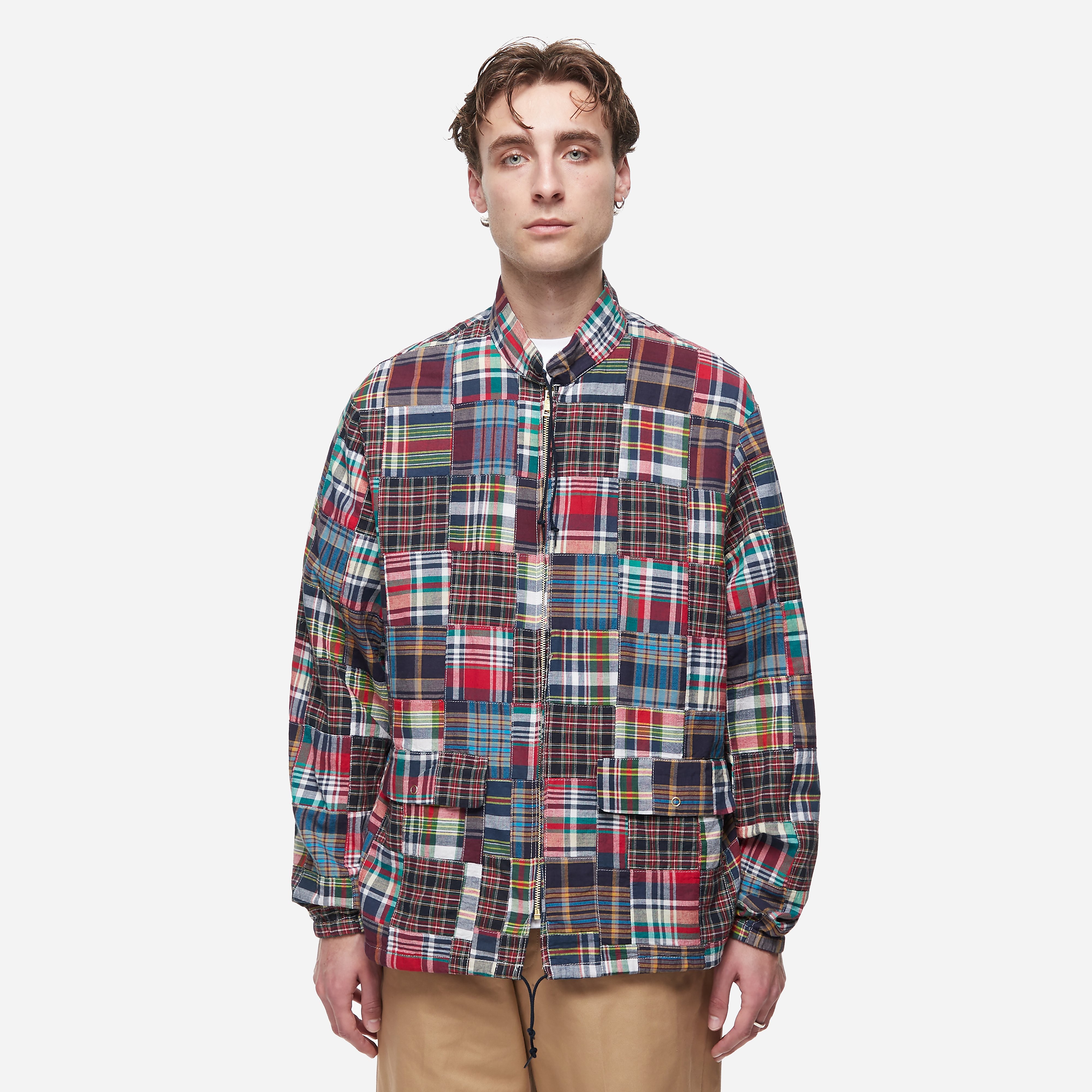 Beams Plus Men's Madras Patchwork Swing Jacket Beige Base