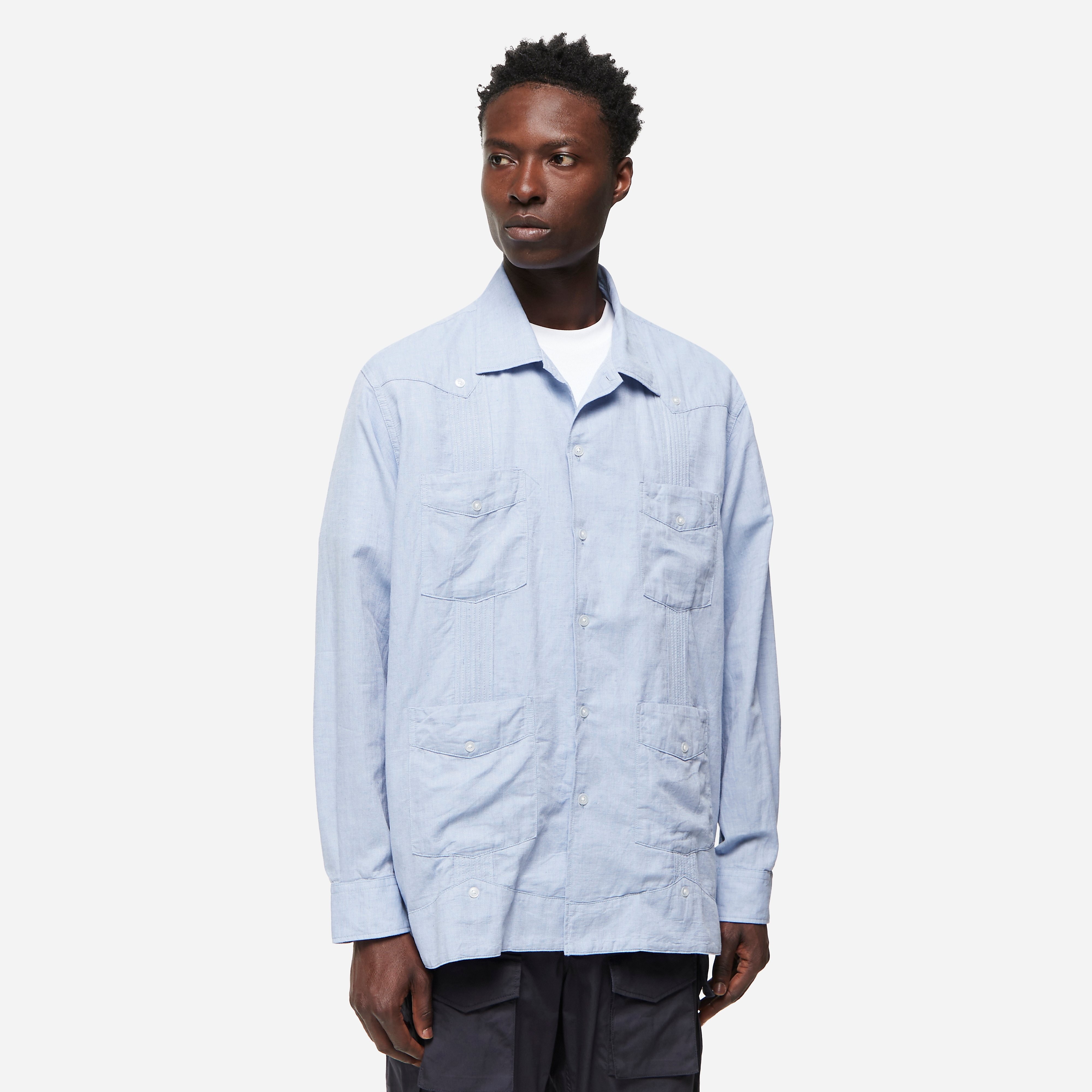 トップス Engineered Garments 25SS Guayabera Shirt Engineered Garments Guayabera Shirt in Light Blue Curated at Jake