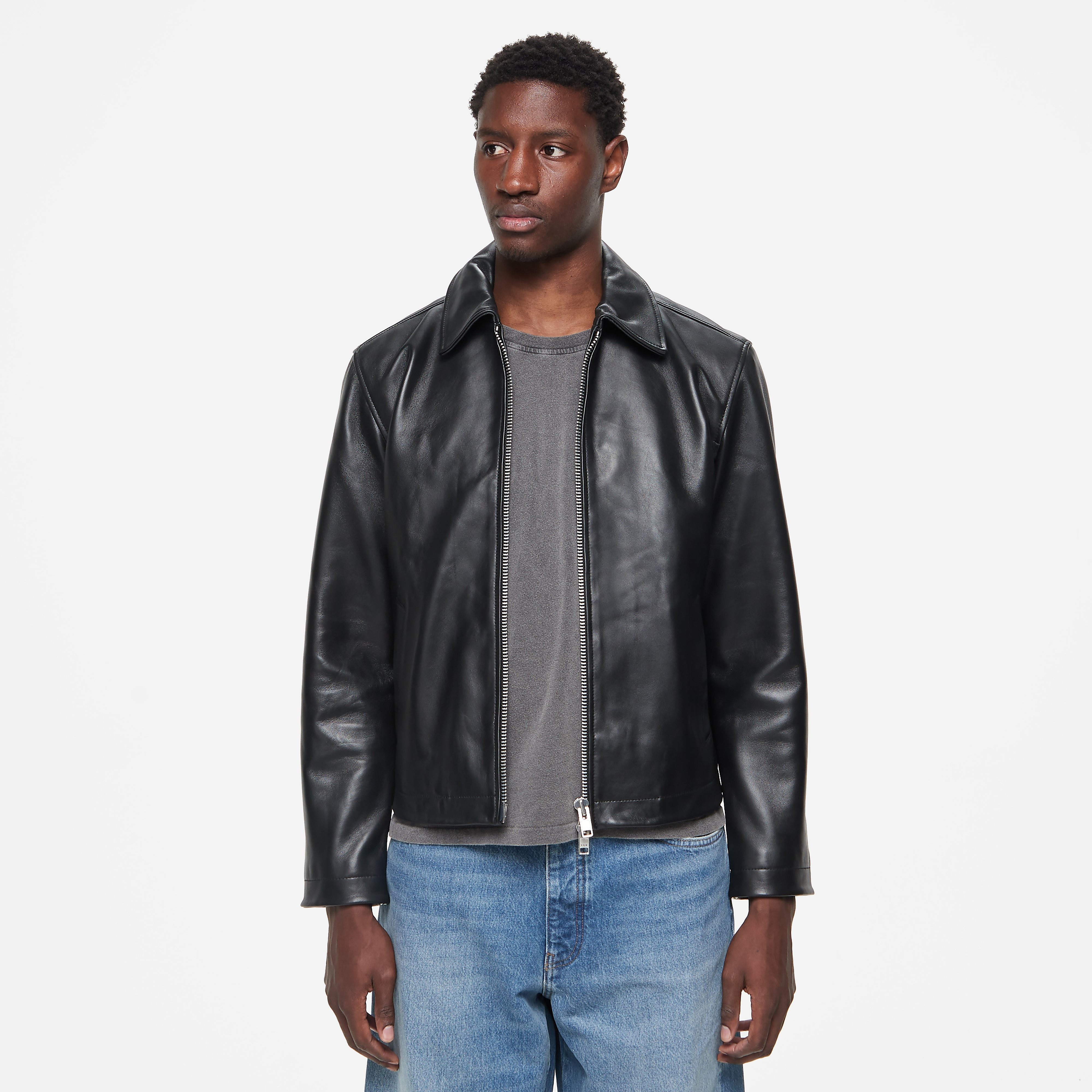 Sunflower Short Leather Jacket, Black - Curated Menswear