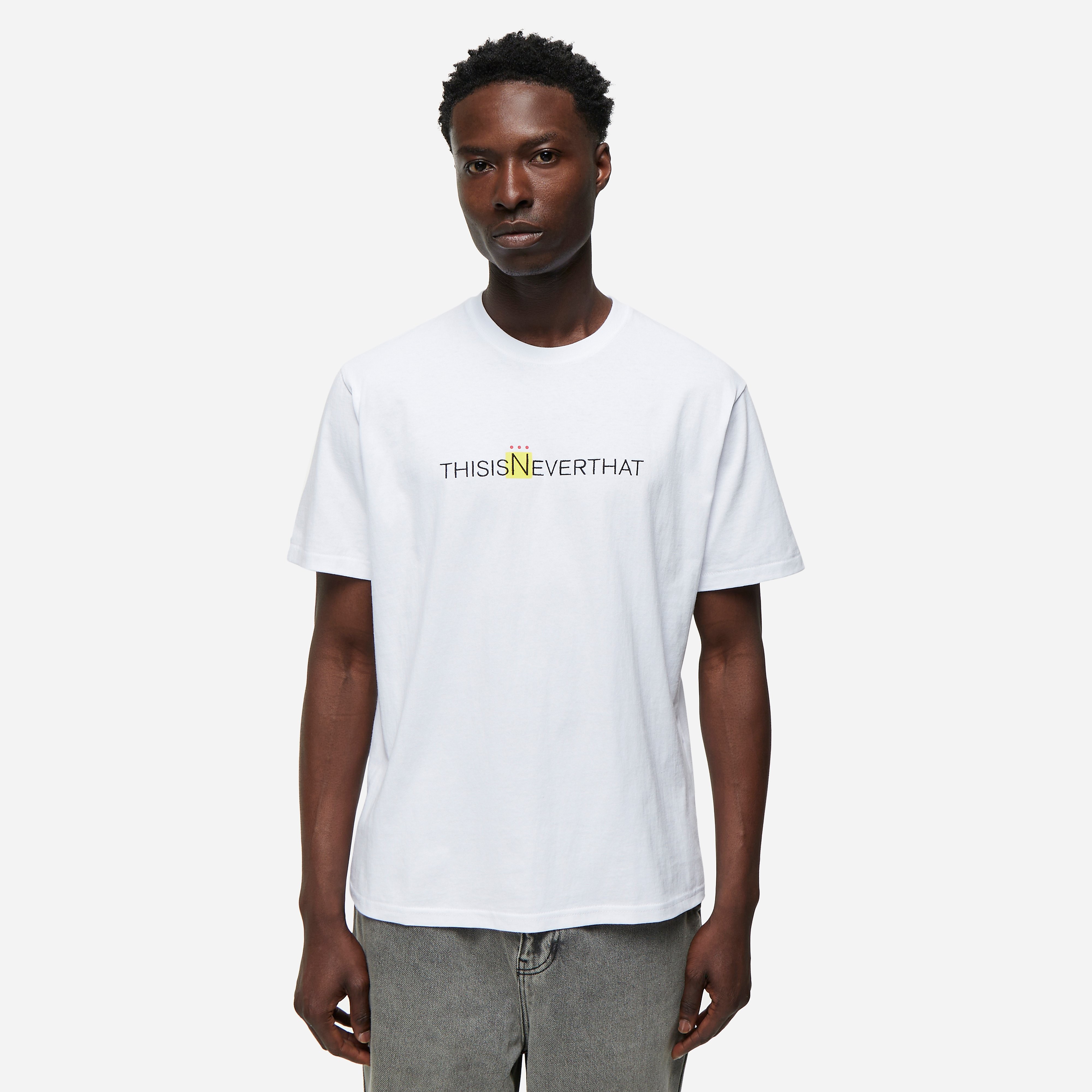★thisisneverthat★ 3 Dots Logo Tee White TN251TTSST13WHT Thisisneverthat 3 Dots Logo T-Shirt, White - Curated Menswear