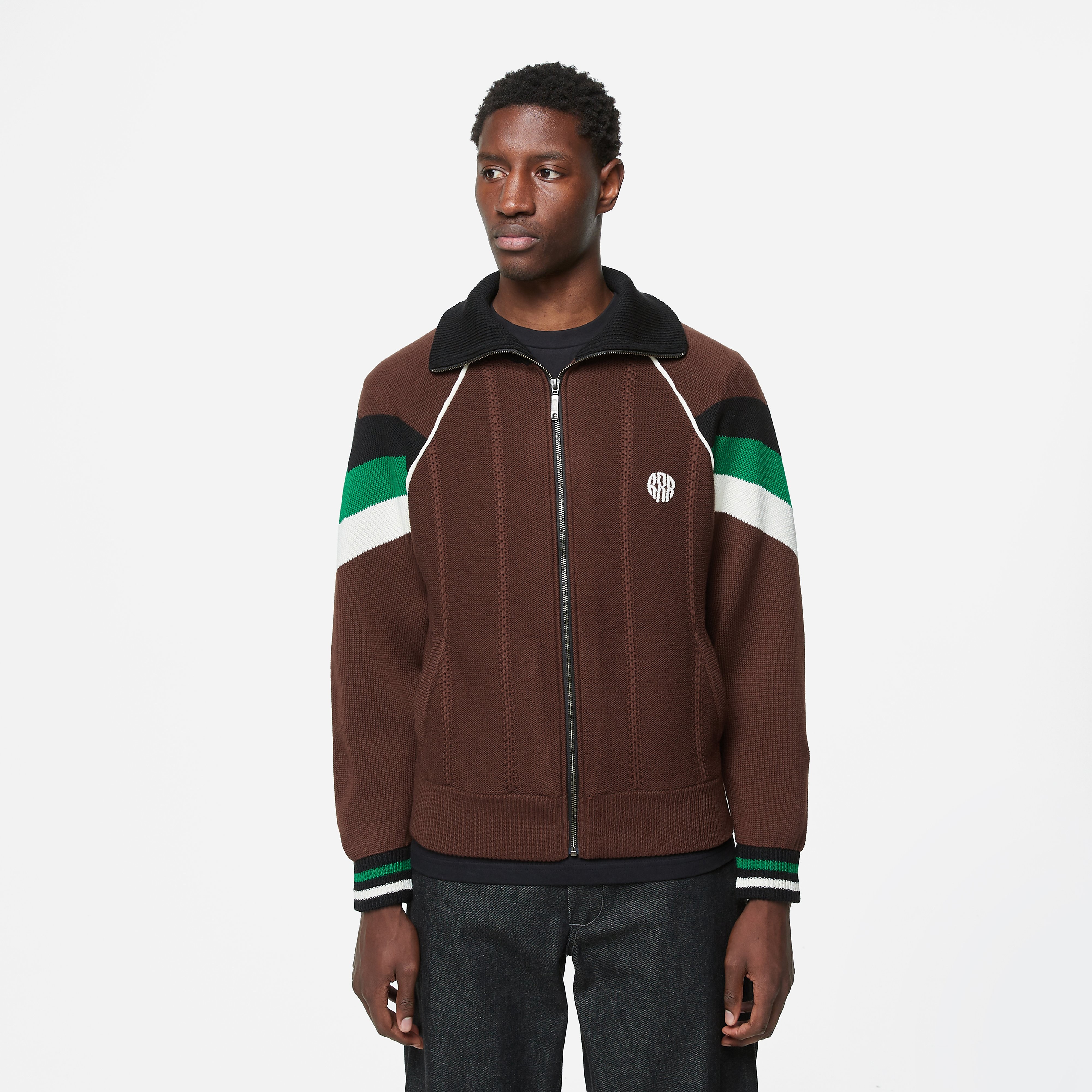 RICE NINE TEN Knit Track Top, Brown - Curated Menswear