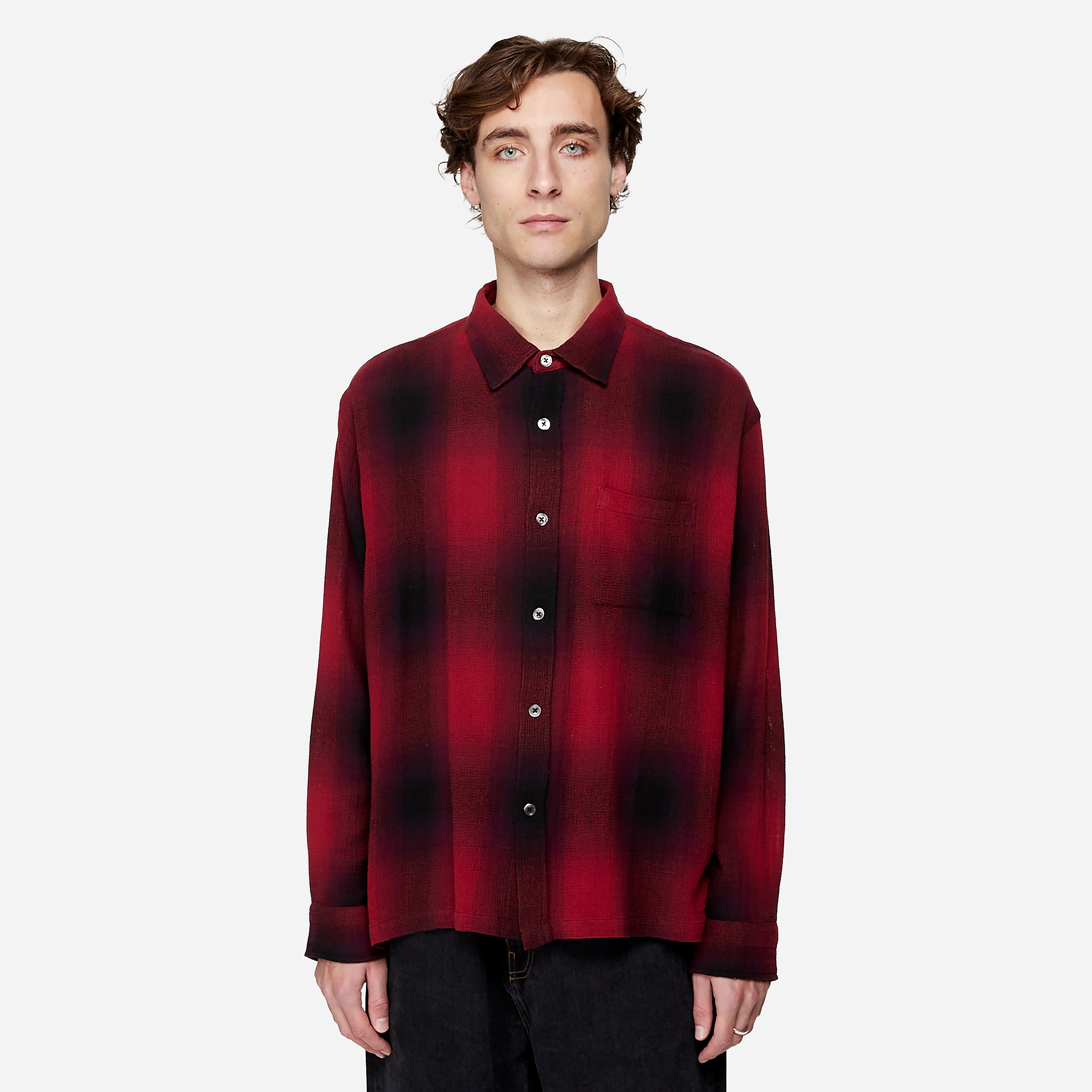Stussy Weave Plaid Shirt in Red
