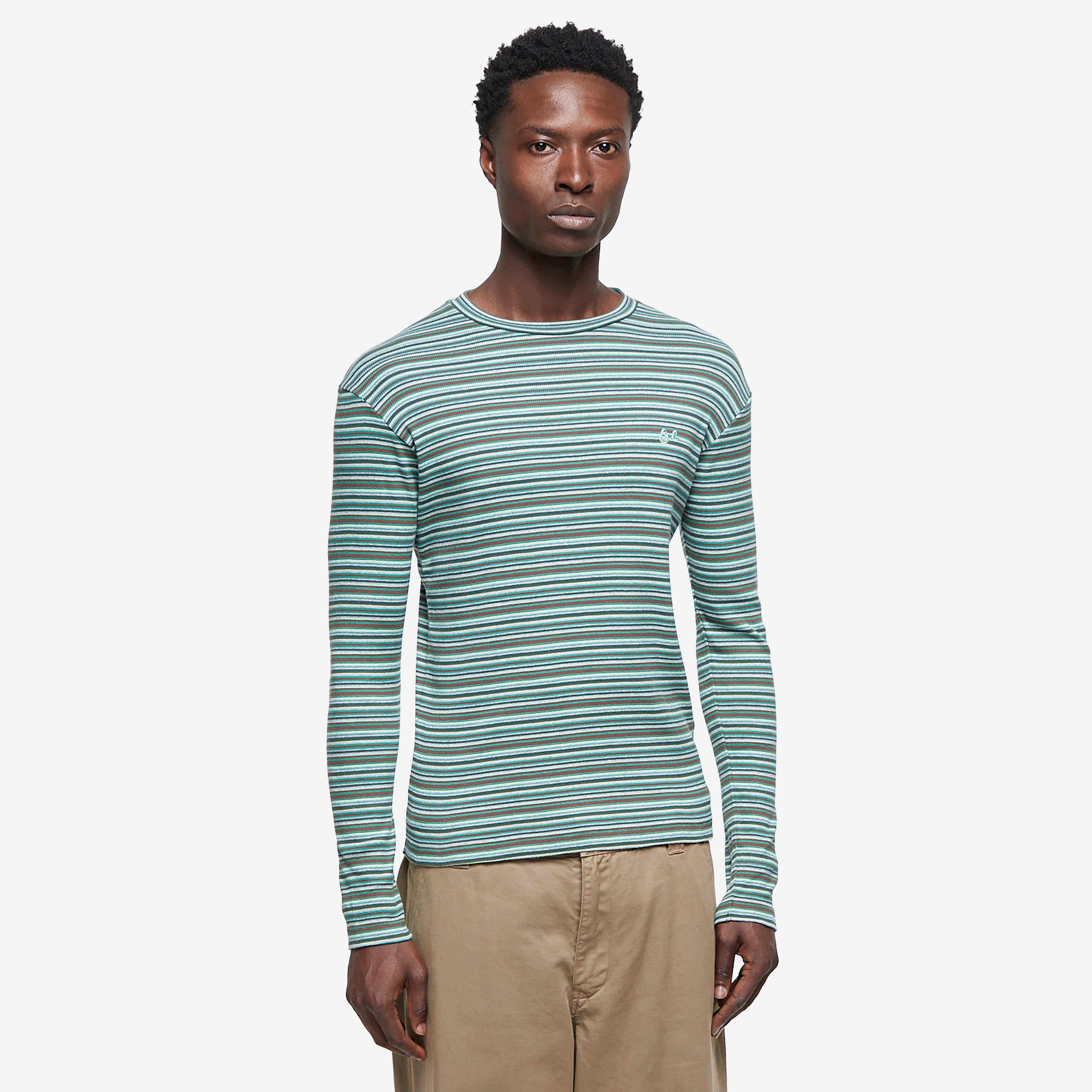 ERL Knit Stripe LS T-Shirt, Green