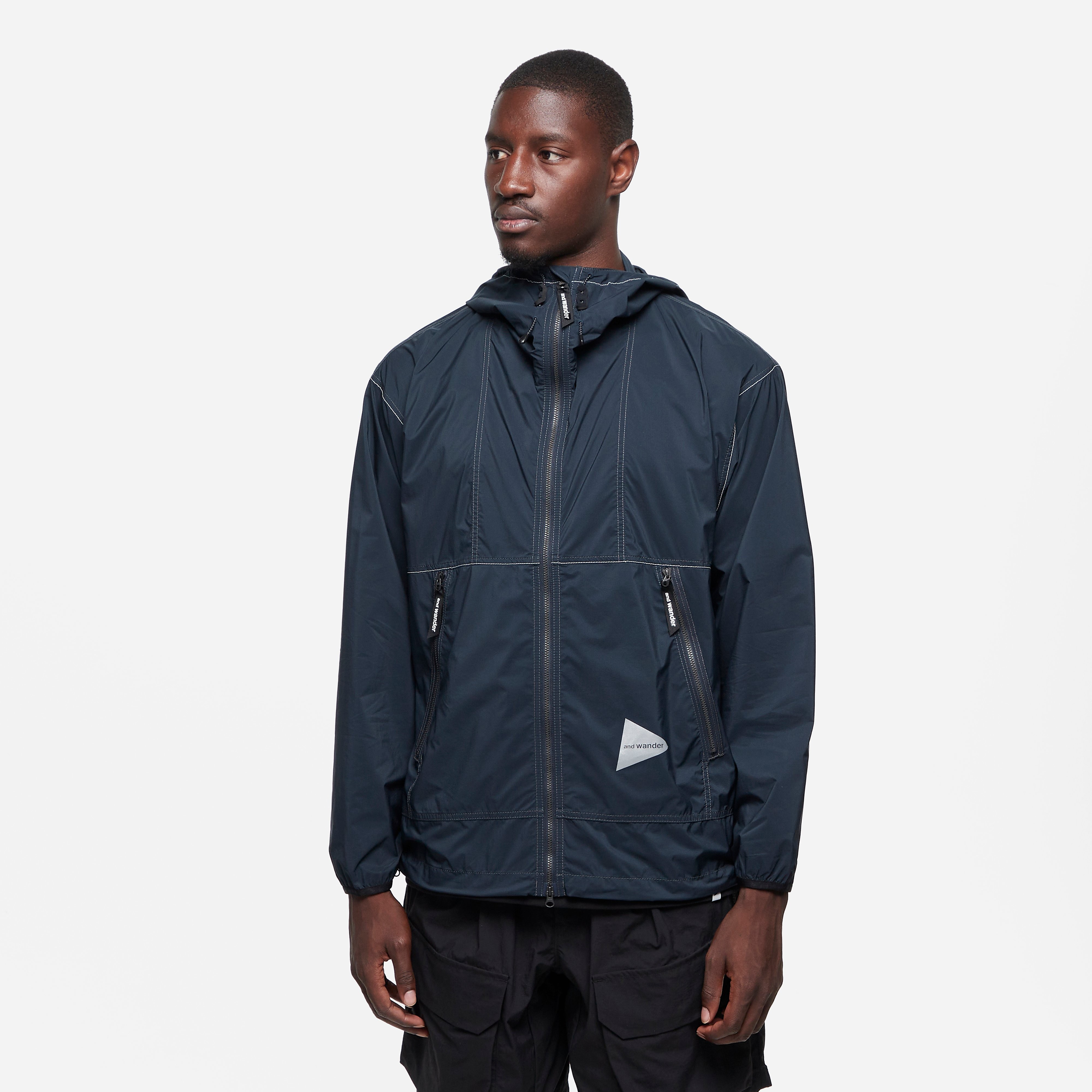 and wander PERTEX Wind Jacket, Navy - Curated Menswear