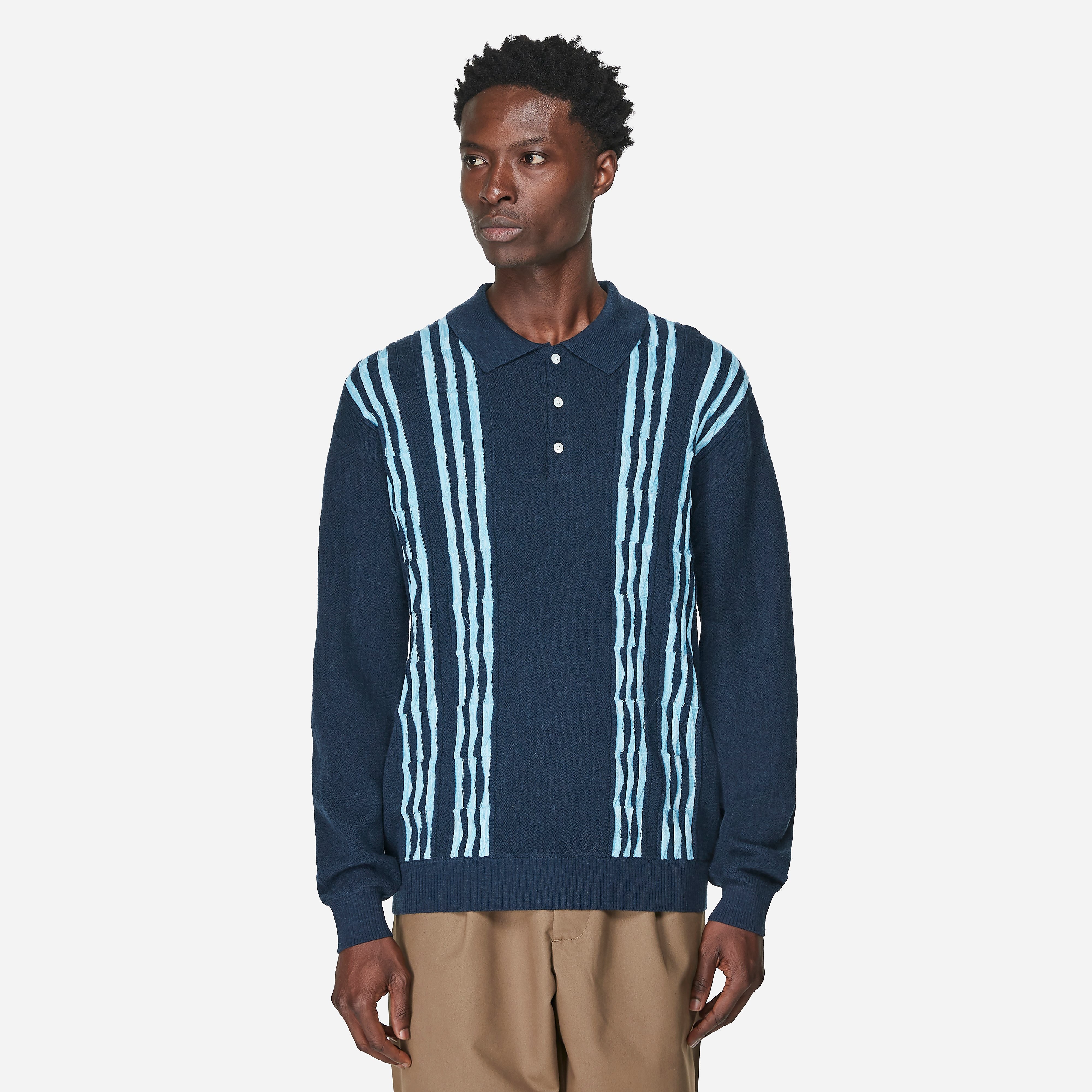 Beams Plus Knit Polo Shirt, Blue