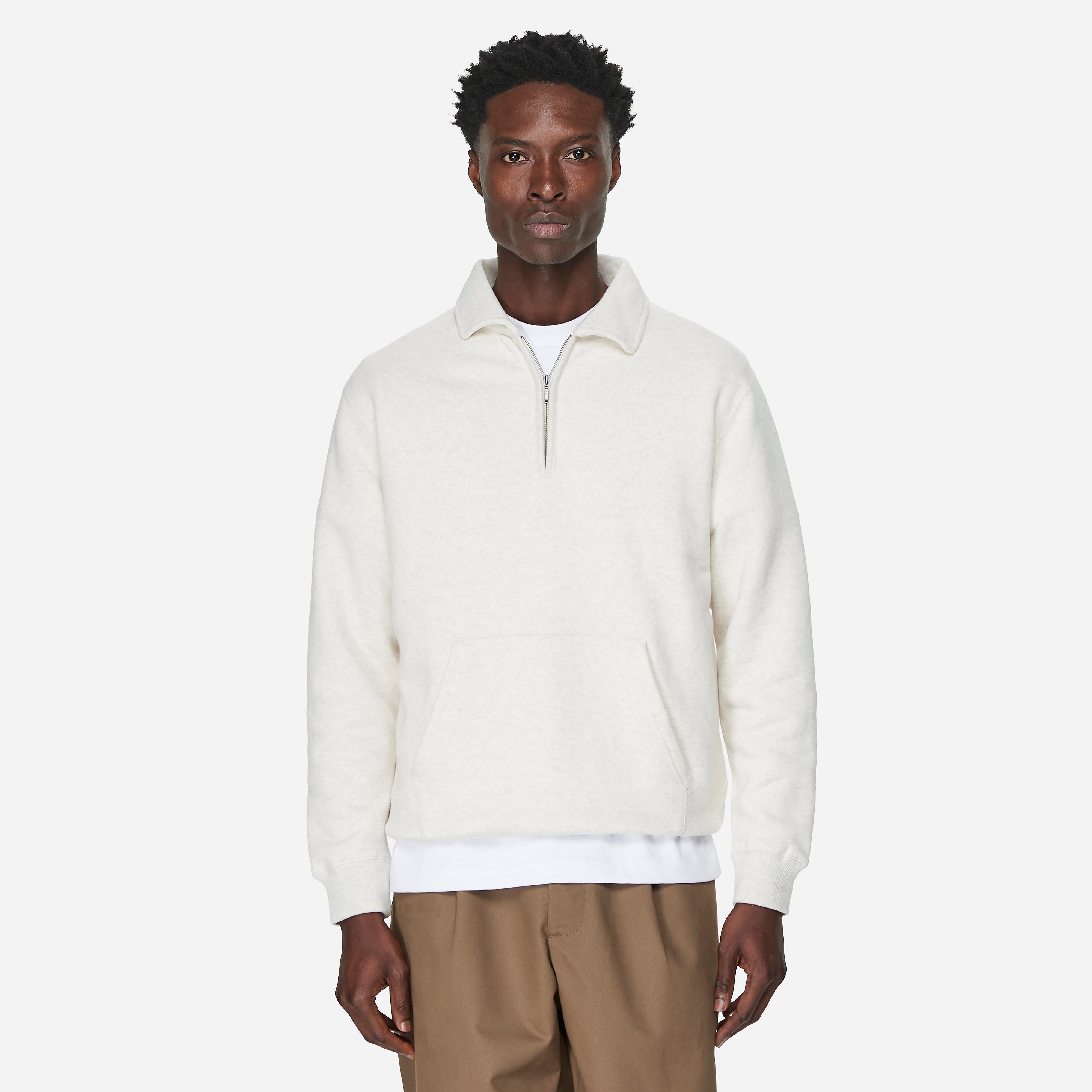 Beams Plus Half Zip Sweatshirt, White