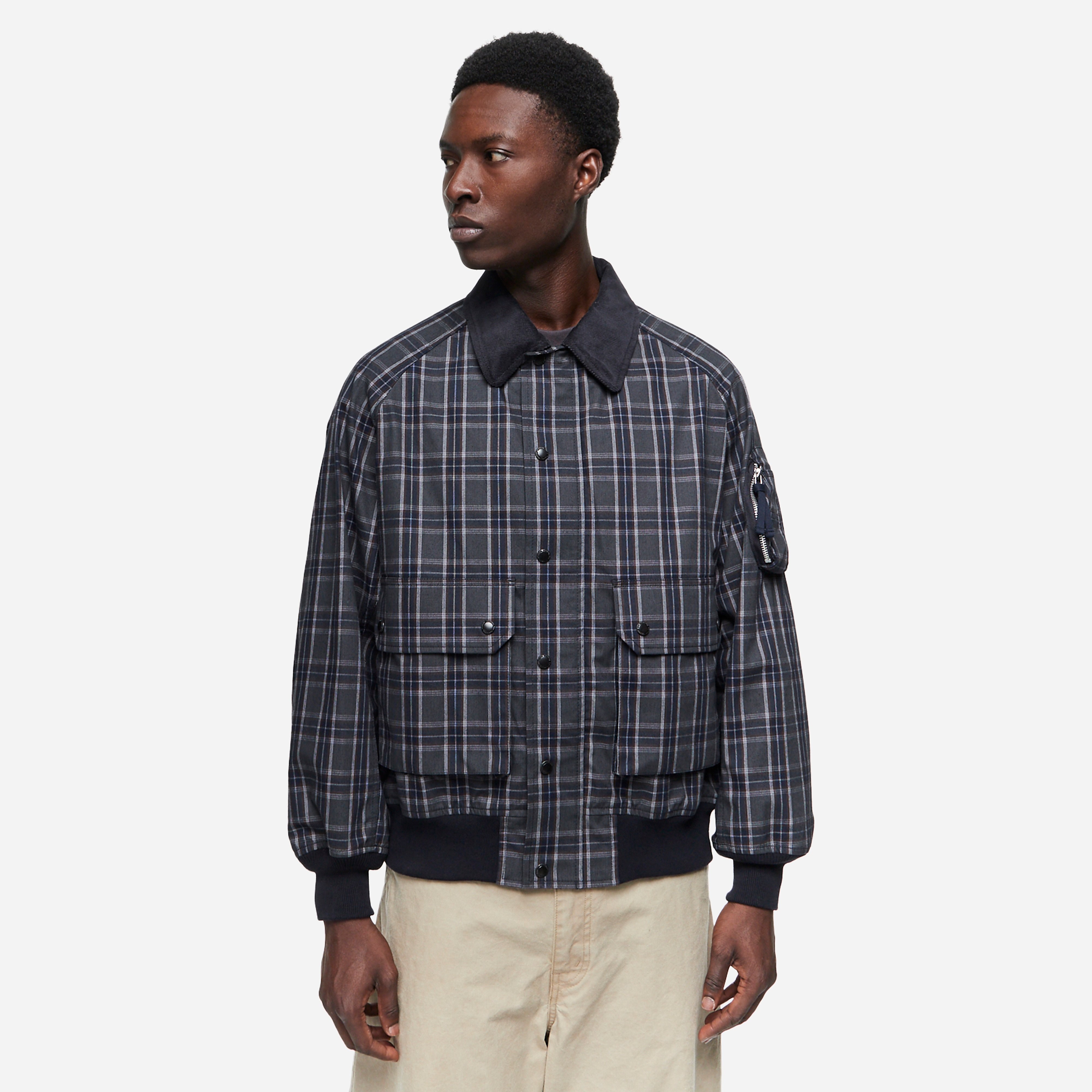 Comme des Garcons HOMME Pique Check Bomber Jacket, Grey - Curated