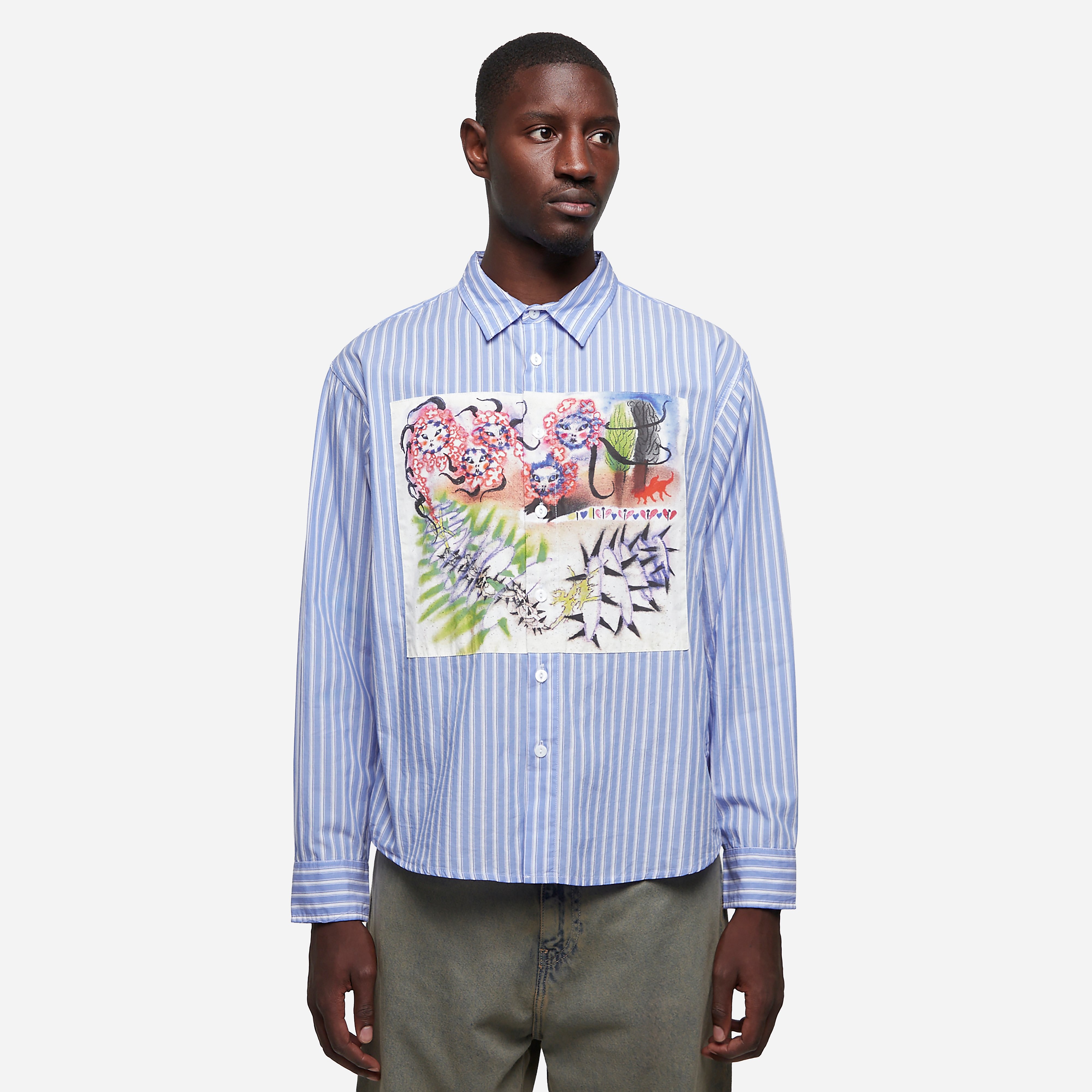 Brain Dead Omer Striped Oxford Shirt, Blue