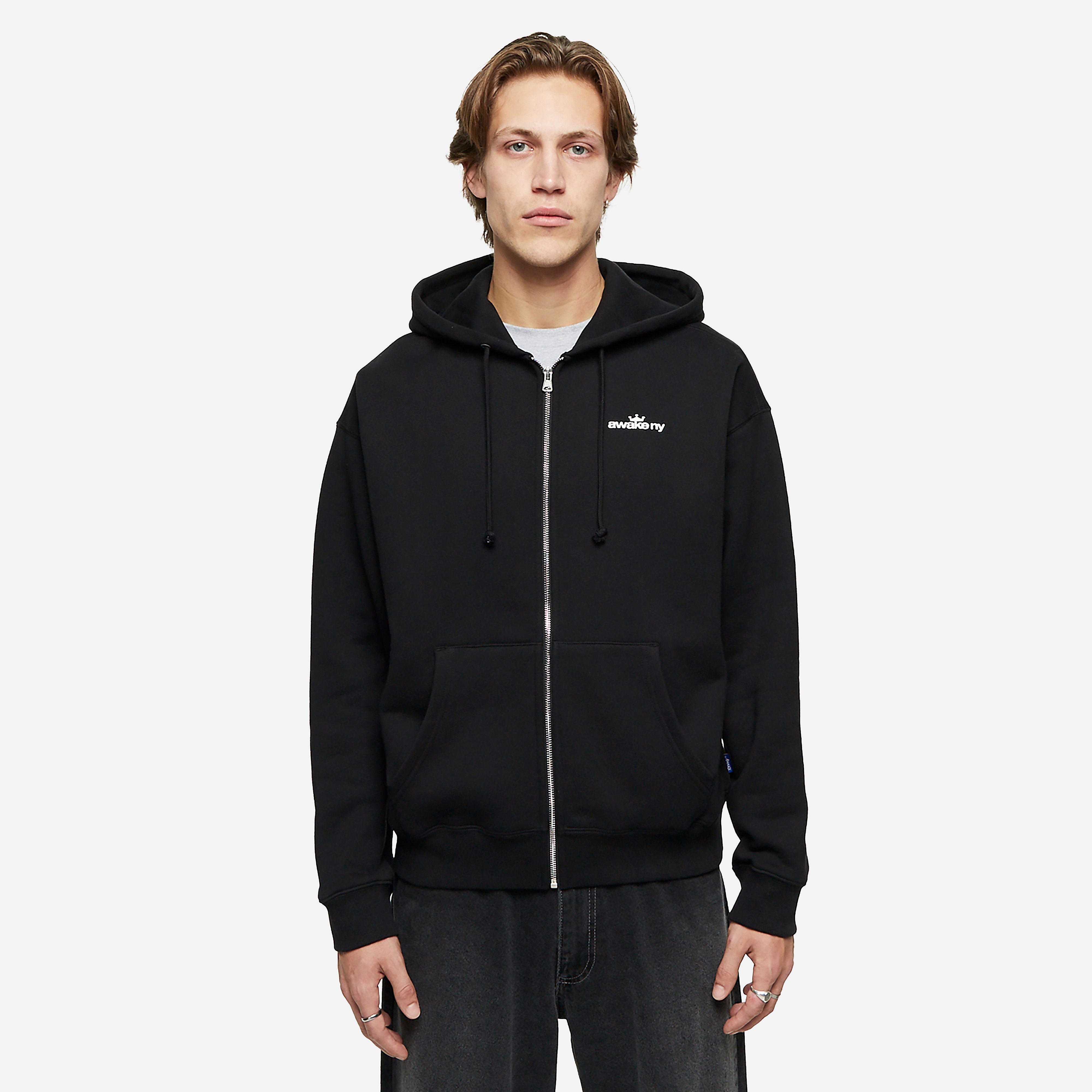 Awake NY Crown Logo Full Zip Hoodie, Black