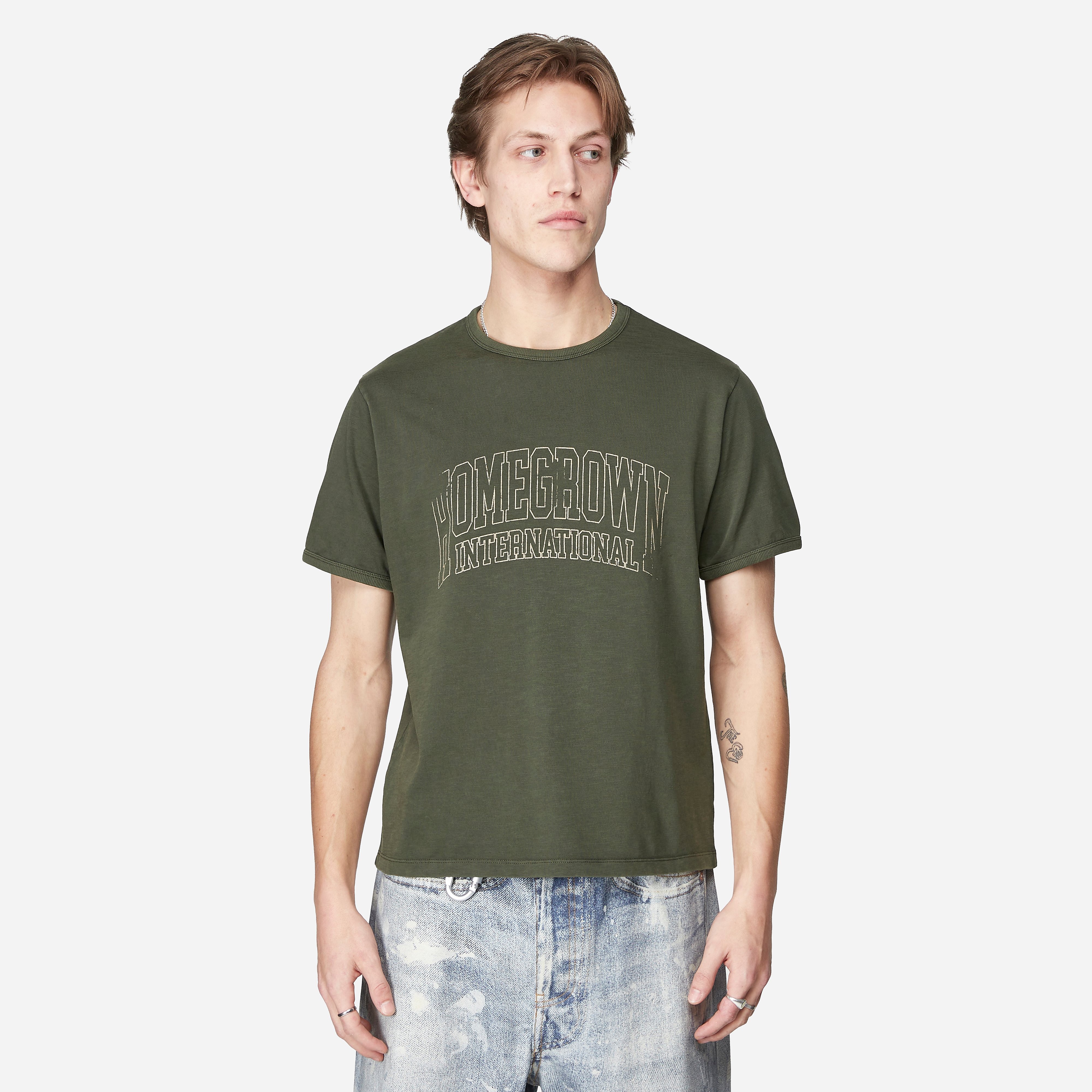 Home Grown International Ringer T-Shirt in Green - Curated Menswear
