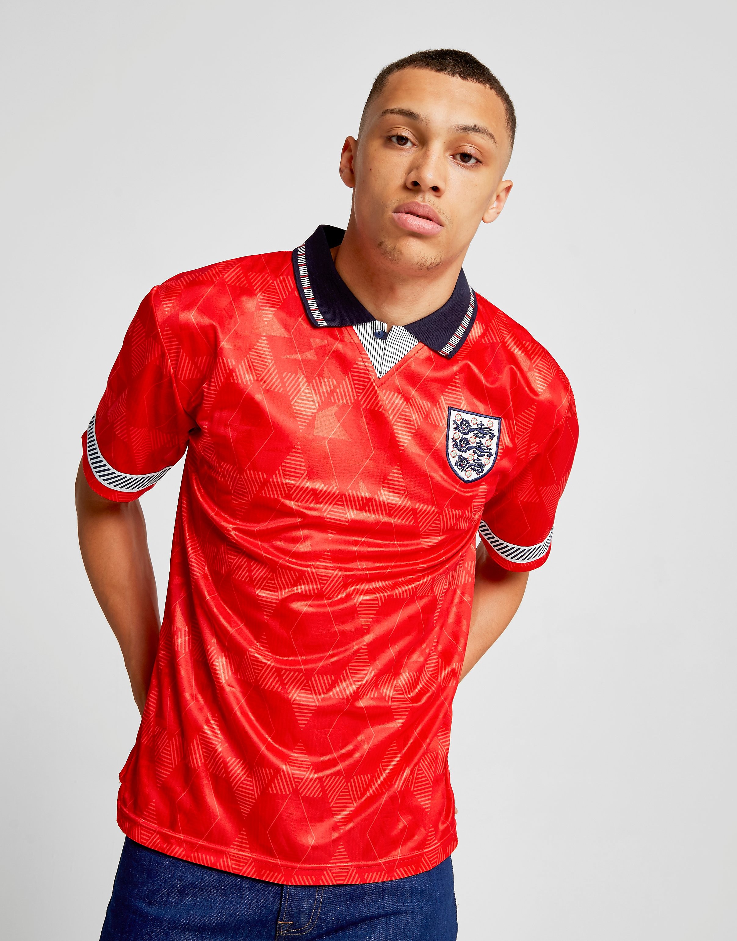 

Score Draw England '90 World Cup Away Retro Shirt - Red/Navy - Mens, Red/Navy