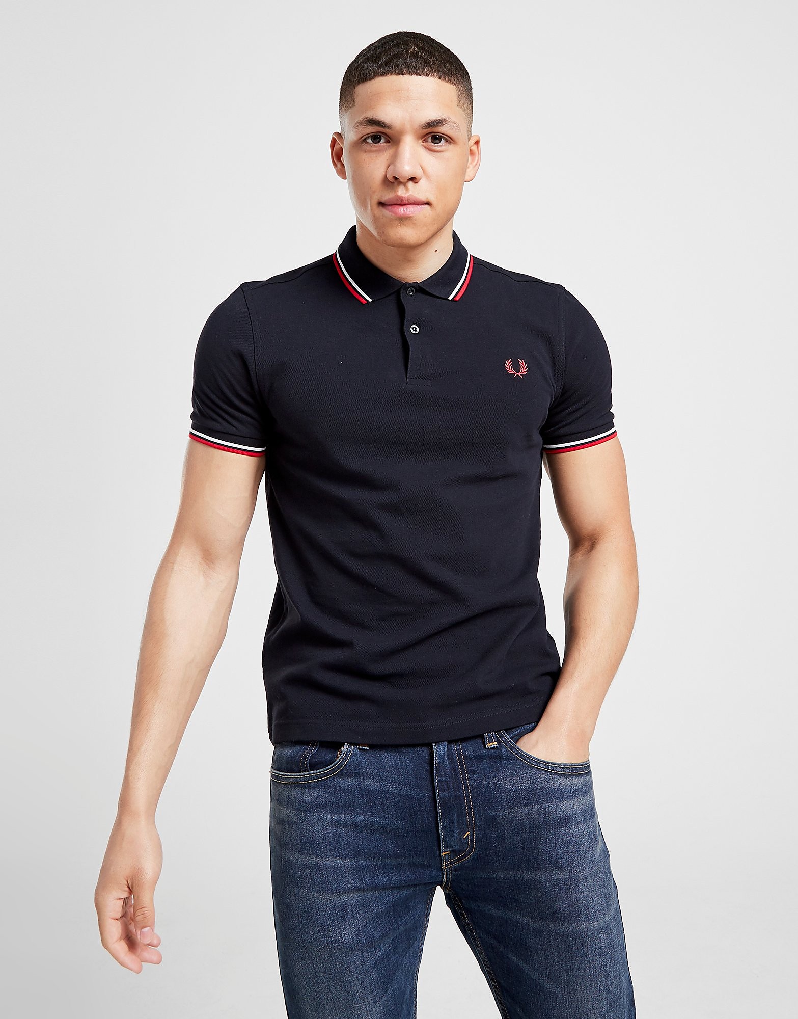

Fred Perry Twin Tipped Polo Shirt - Dark Navy/White/Red - Mens, Dark Navy/White/Red