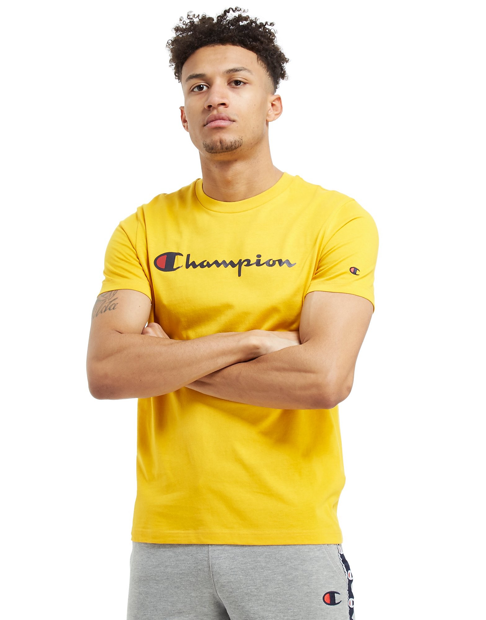 Champion Core Script T-Shirt - Only at JD - Yellow - Mens, Yellow