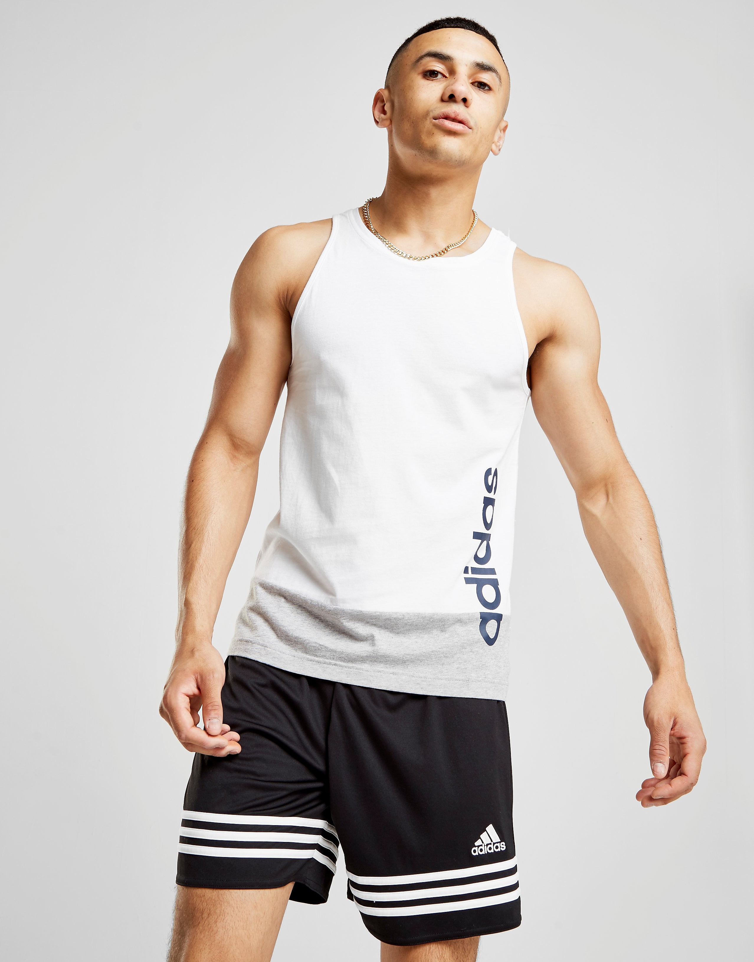 

adidas Linear Vest - White/Grey/Navy - Mens, White/Grey/Navy