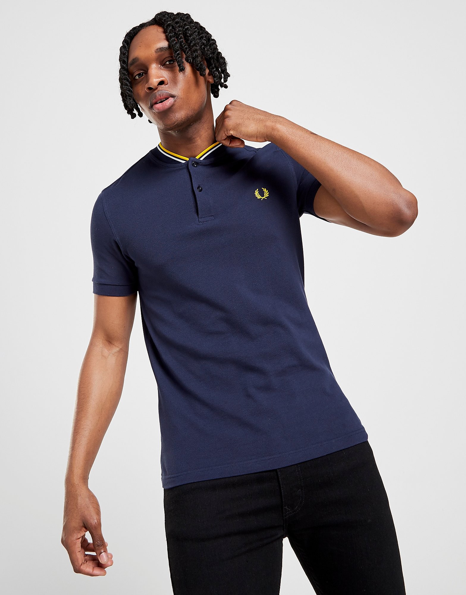 

Fred Perry Bomber Collar Short Sleeve Polo Shirt - Navy/Navy - Mens, Navy/Navy