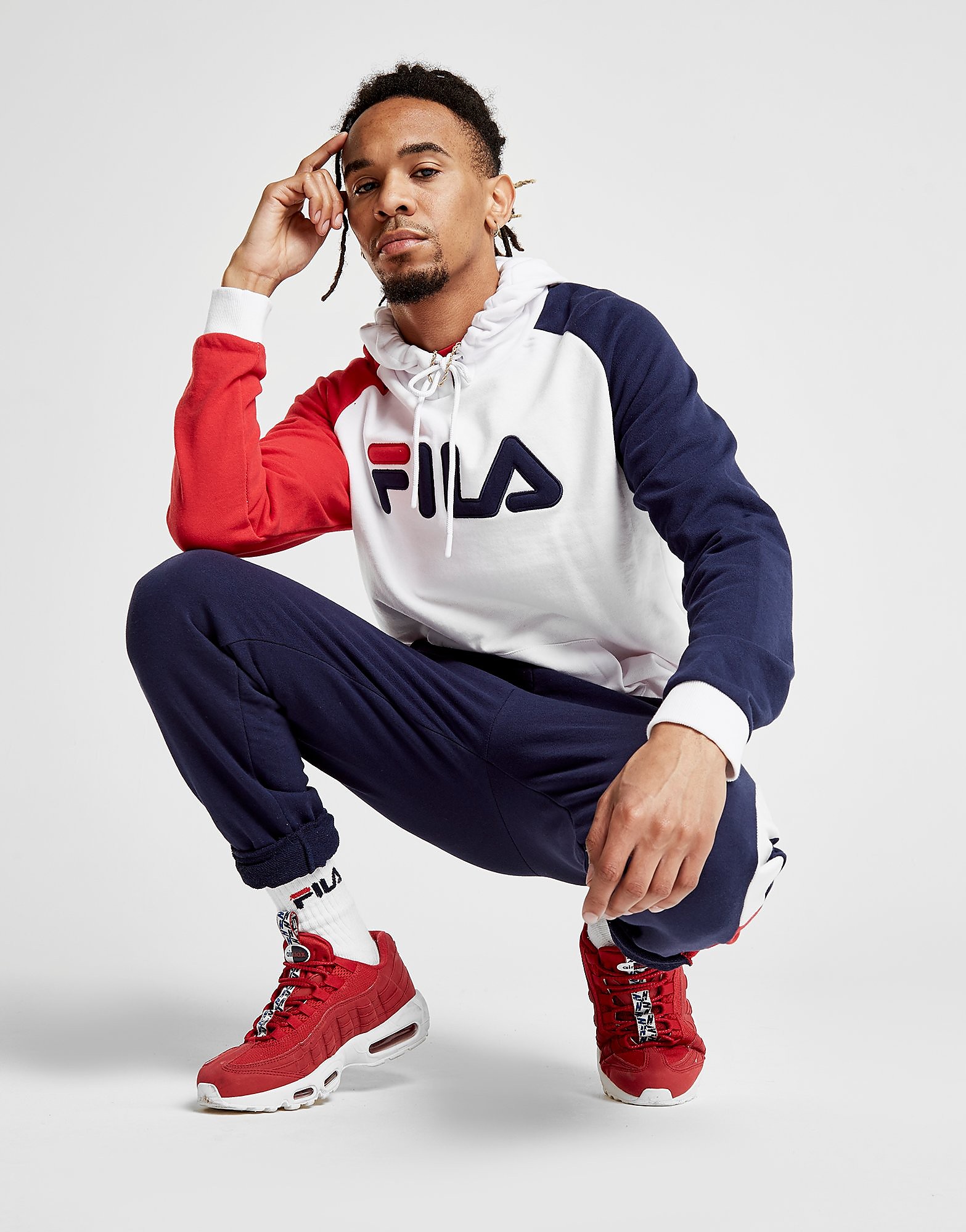 Fila Zac Overhead Hoodie - Only at JD - White/Blue/Red - Mens, White/Blue/Red