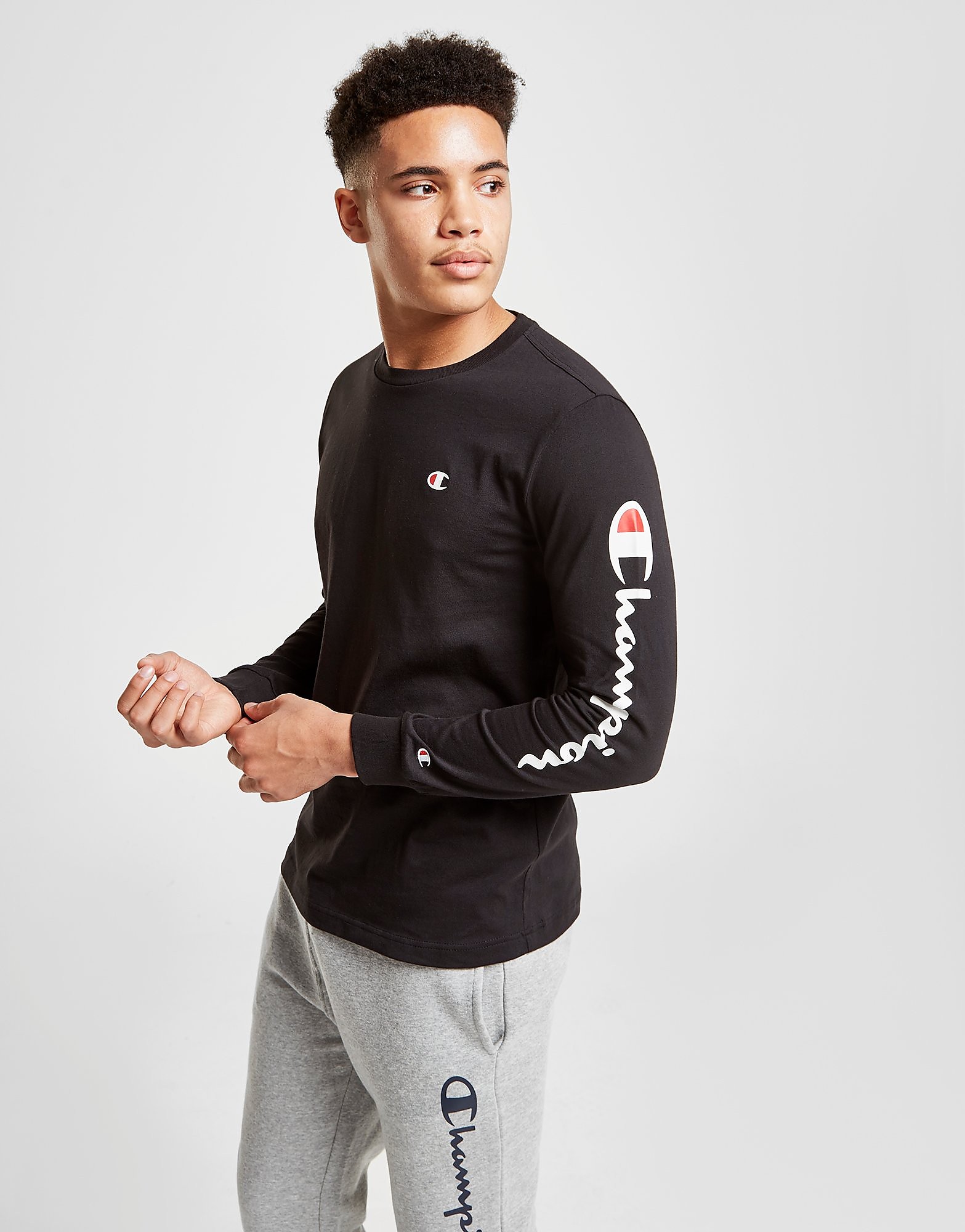 

Champion Long Sleeve Script T-Shirt - Only at JD - Black - Mens, Black